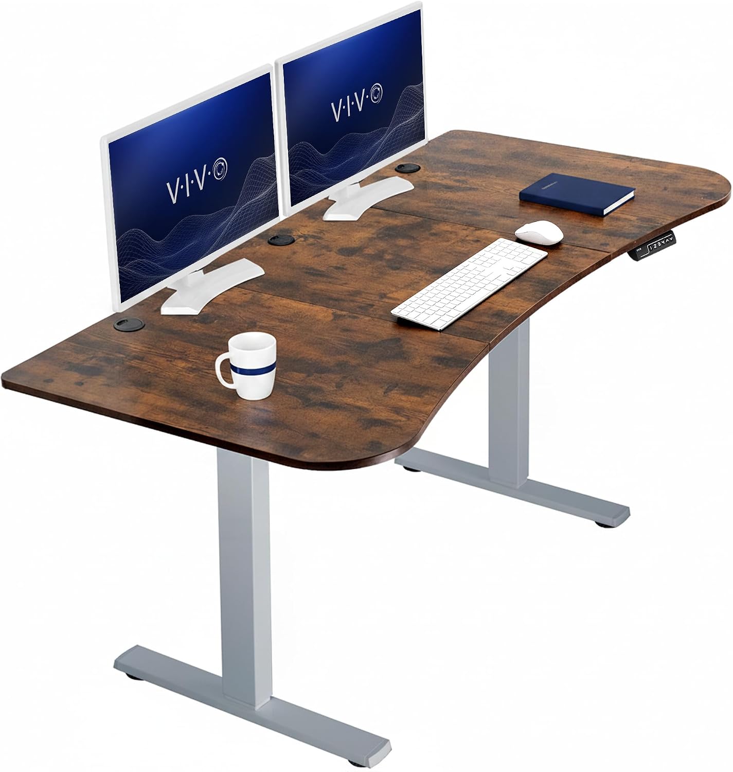 VIVO Electric 63 x 32 in Standing Desk, Memory Height Adjustment, 1B Series, Holds 220 lbs, Dark Walnut Top Black Frame, DESK-KIT-1B1D