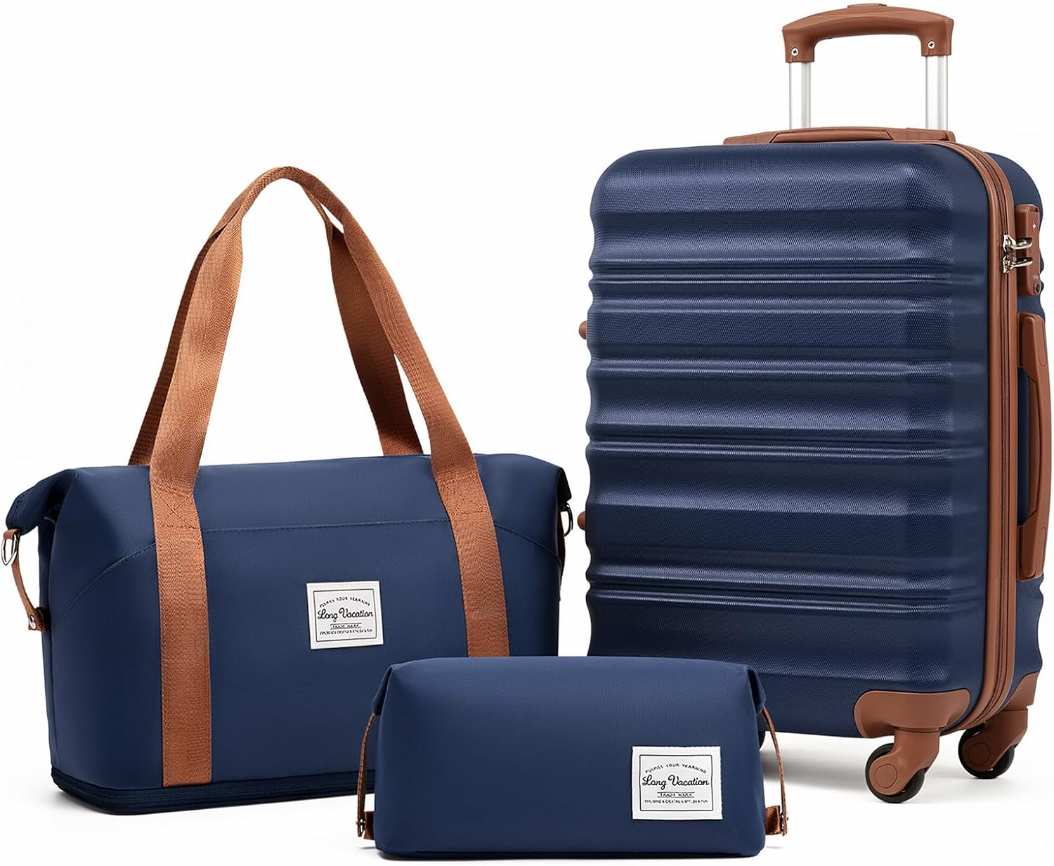 LONG VACATION 6 Piece Luggage Set Carry on Suitcase with ABS+PC hardshell, Spinner Wheels and YKK Zipper TSA Lock (BEIGE-BROWN, 6 piece set)