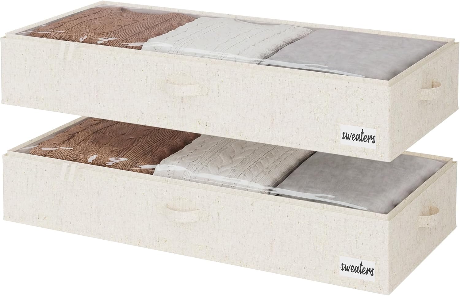 StorageWorks Large Under Bed Storage Containers with Handles and Label Holder, 2 Pack Ultra-thick Fabric Underbed Bins, Closet Organizer for Clothes