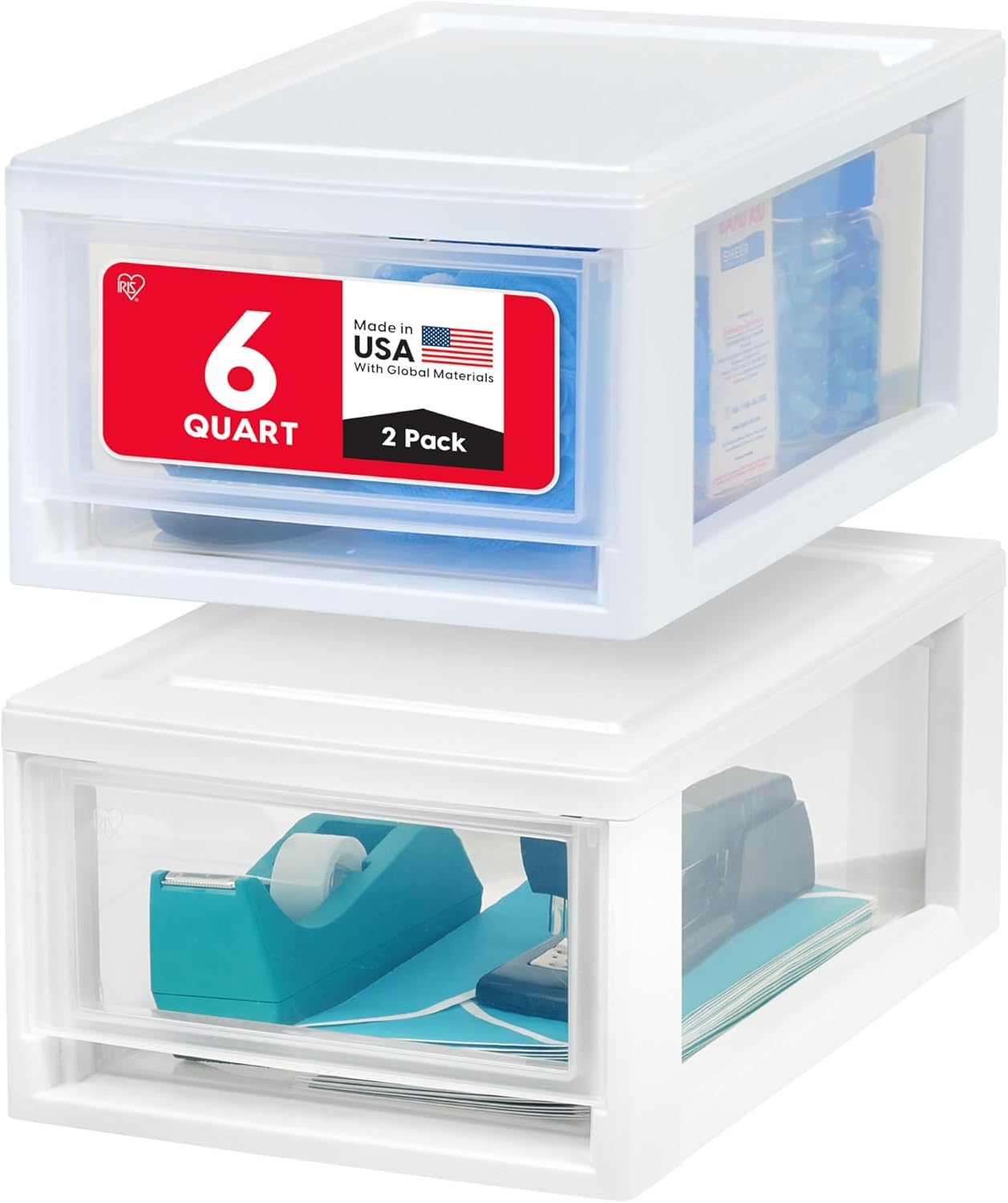 IRIS USA 4-Pack, 27 Qt. Under Bed Storage Bin with Sliding Drawers, White, Store seasonal clothing, shoes, blankets