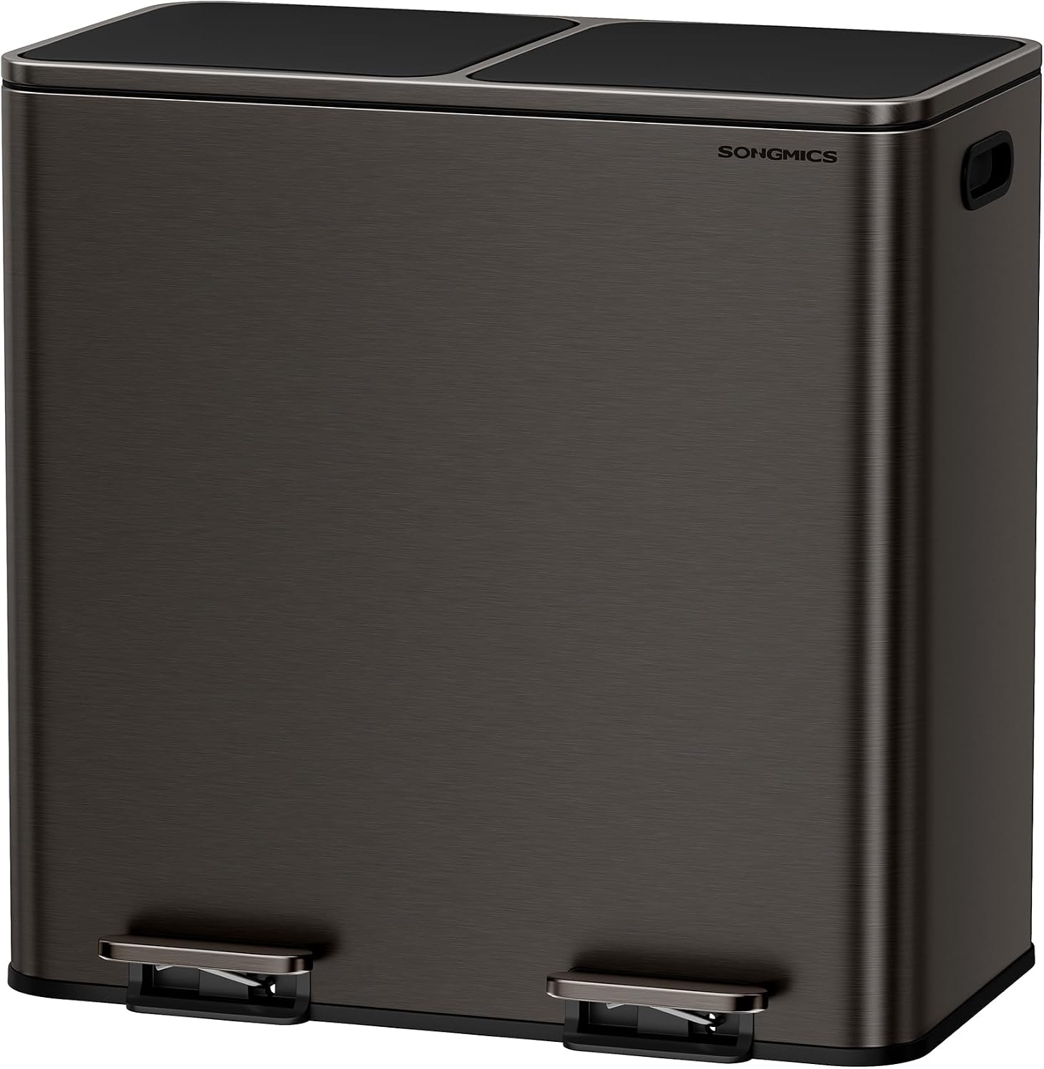 SONGMICS Trash Can, 2 x 10.6 Gallon (2 x 40 L), Silver and Black, With 15 Trash Bags, 2 Compartments, Plastic Inner Buckets and Hinged Lids, Airtight