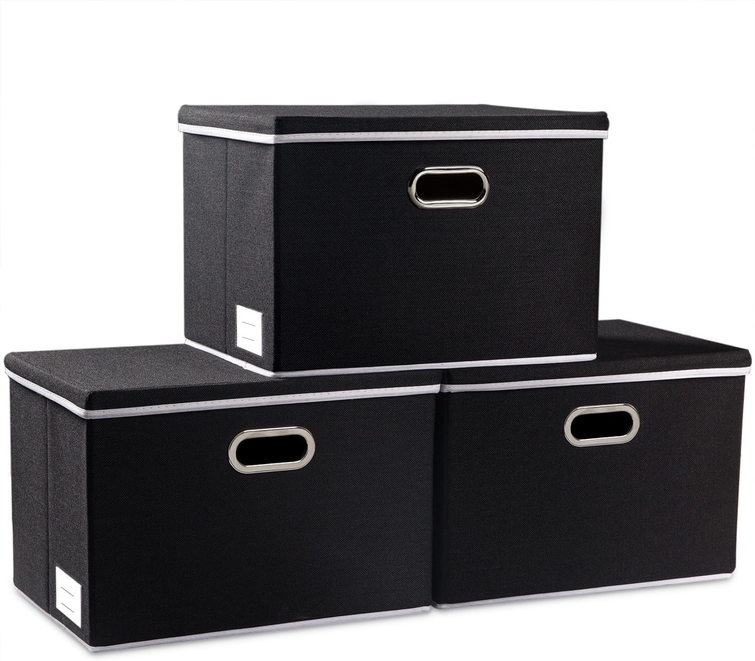 PRANDOM Large Collapsible Storage Bins with Lids 3-Pack Linen/Cotton Blend Foldable Storage Boxes Organizer Containers Baskets Cube with Cover for