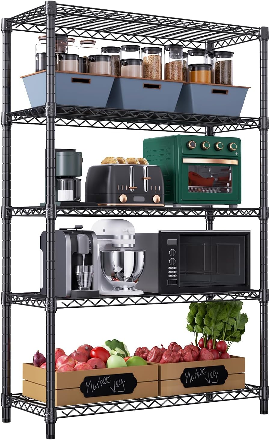 M MZG 1750 lbs Steel Storage Shelving 5-Tier Utility Shelving Unit Steel Organizer Wire Rack for Home, Kitchen, Office, Garage