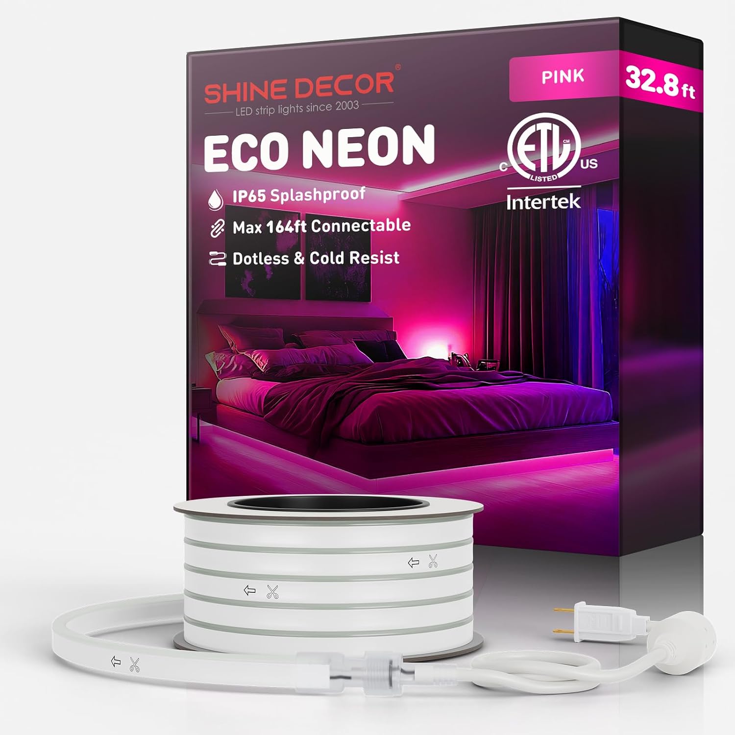 Shine Decor LED Neon Rope Lights Connectable, 131.2FT Flexible AC 110V 120V Neon LED Strip Lights(Warm White) Outdoor Waterproof