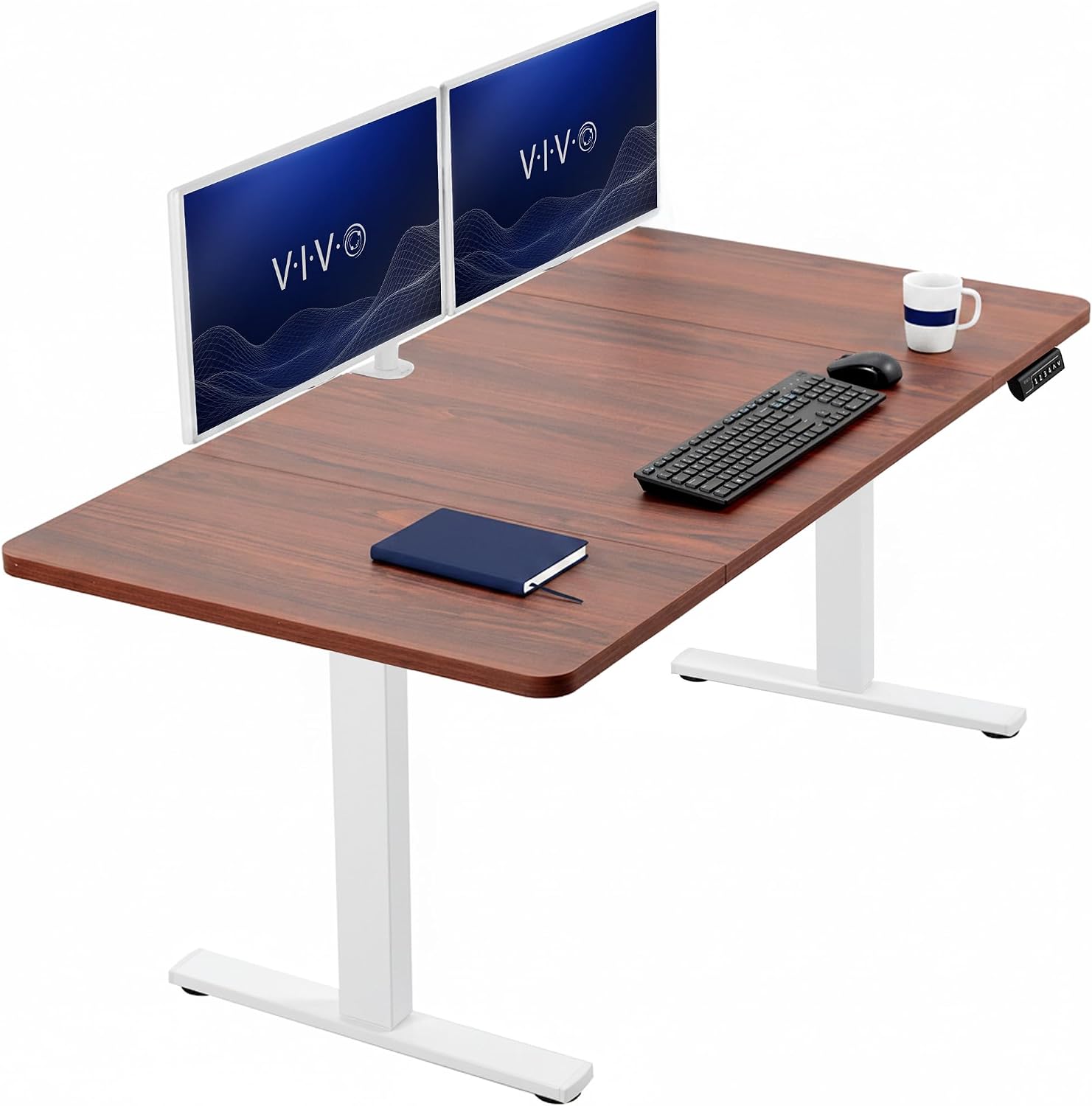 VIVO Electric 63 x 32 in Standing Desk, Memory Height Adjustment, 1B Series, Holds 220 lbs, Dark Walnut Top Black Frame, DESK-KIT-1B1D