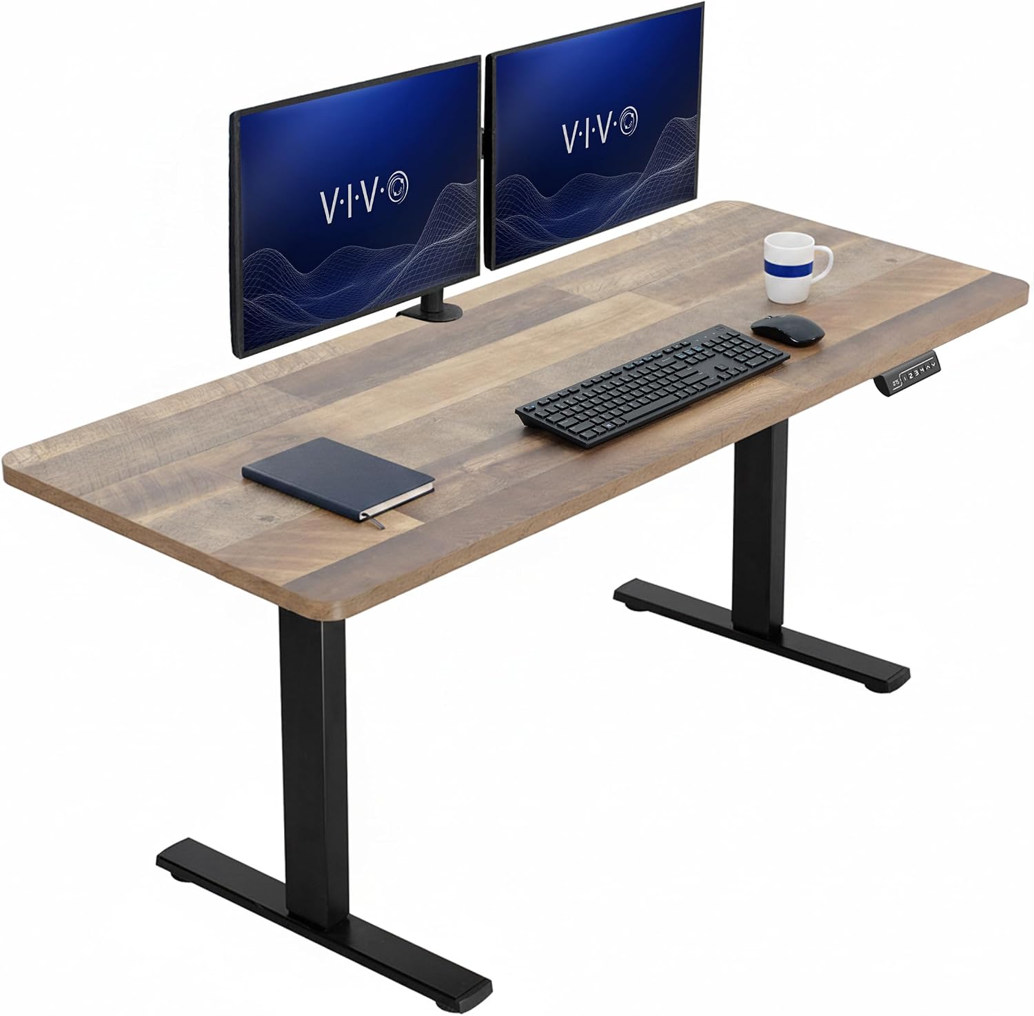 VIVO Electric 63 x 32 in Standing Desk, Memory Height Adjustment, 1B Series, Holds 220 lbs, Dark Walnut Top Black Frame, DESK-KIT-1B1D