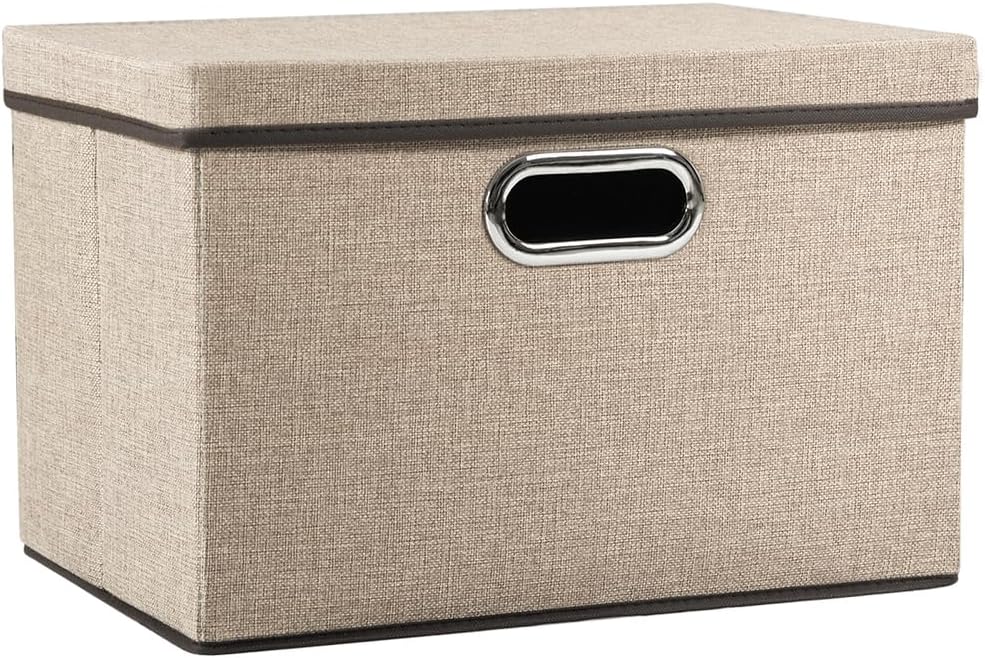 PRANDOM Large Collapsible Storage Bins with Lids 3-Pack Linen/Cotton Blend Foldable Storage Boxes Organizer Containers Baskets Cube with Cover for