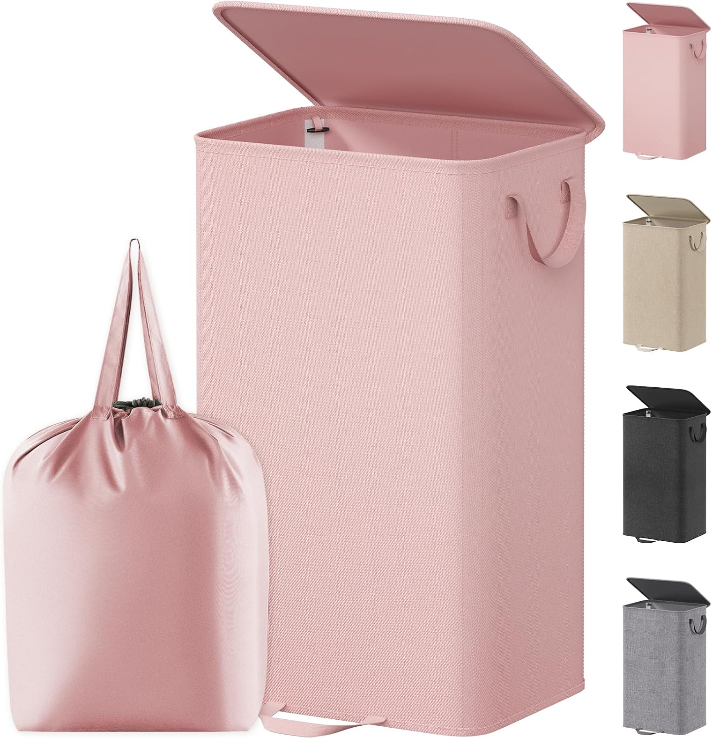Lifewit Double Laundry Hamper with Lid and Removable Laundry Bags, Large Collapsible 2 Dividers Dirty Clothes Basket with Handles for Bedroom Laundry
