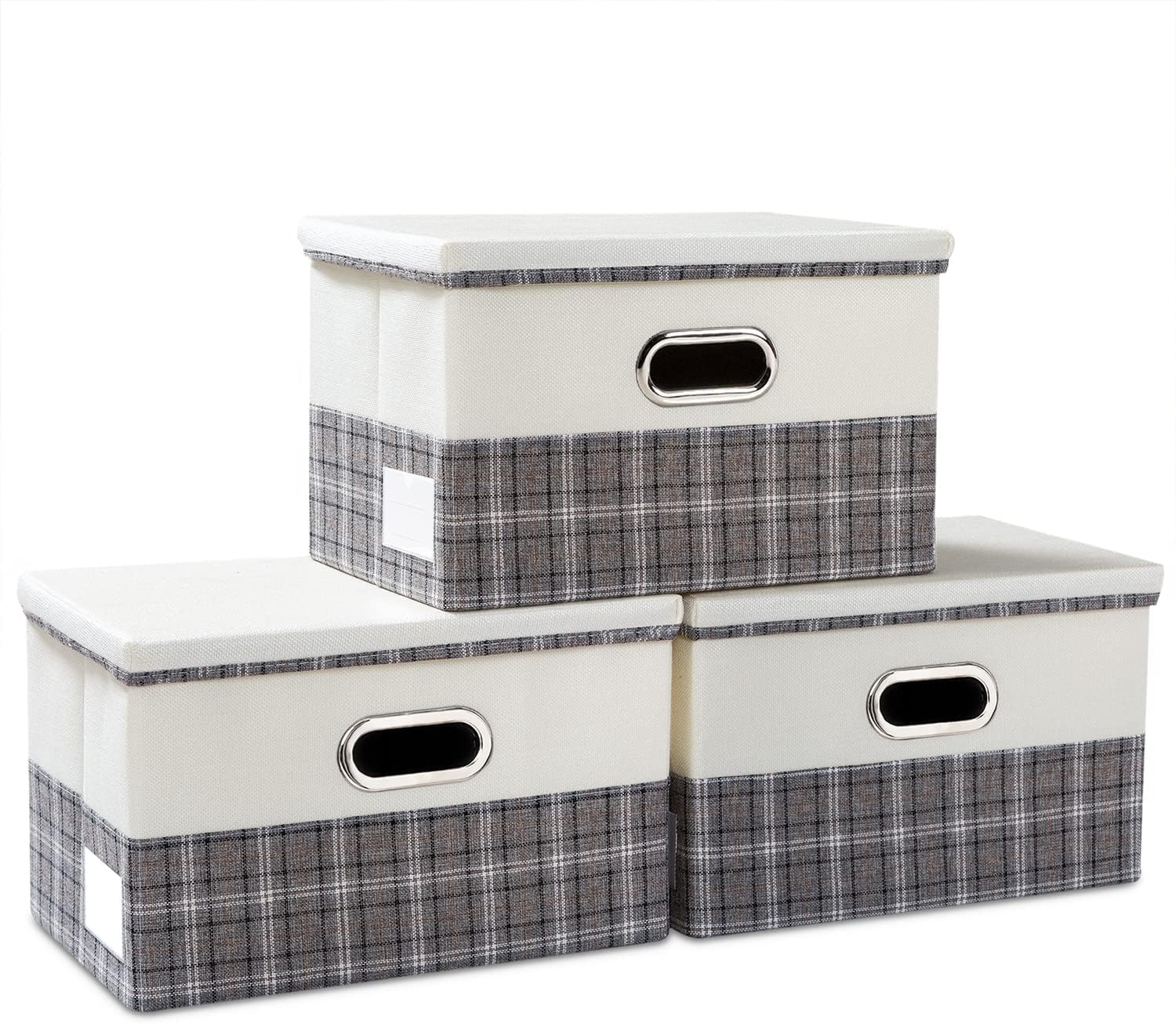 PRANDOM Large Collapsible Storage Bins with Lids 3-Pack Linen/Cotton Blend Foldable Storage Boxes Organizer Containers Baskets Cube with Cover for
