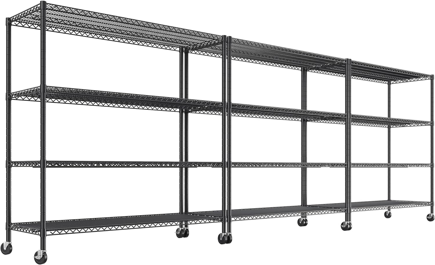 REIBII 2480LBS Capacity Heavy Duty Storage Shelves with Wheels, 1-Inch (25.4mm) Steel Tube, Adjustable Wire Shelving for Garage, Warehouse