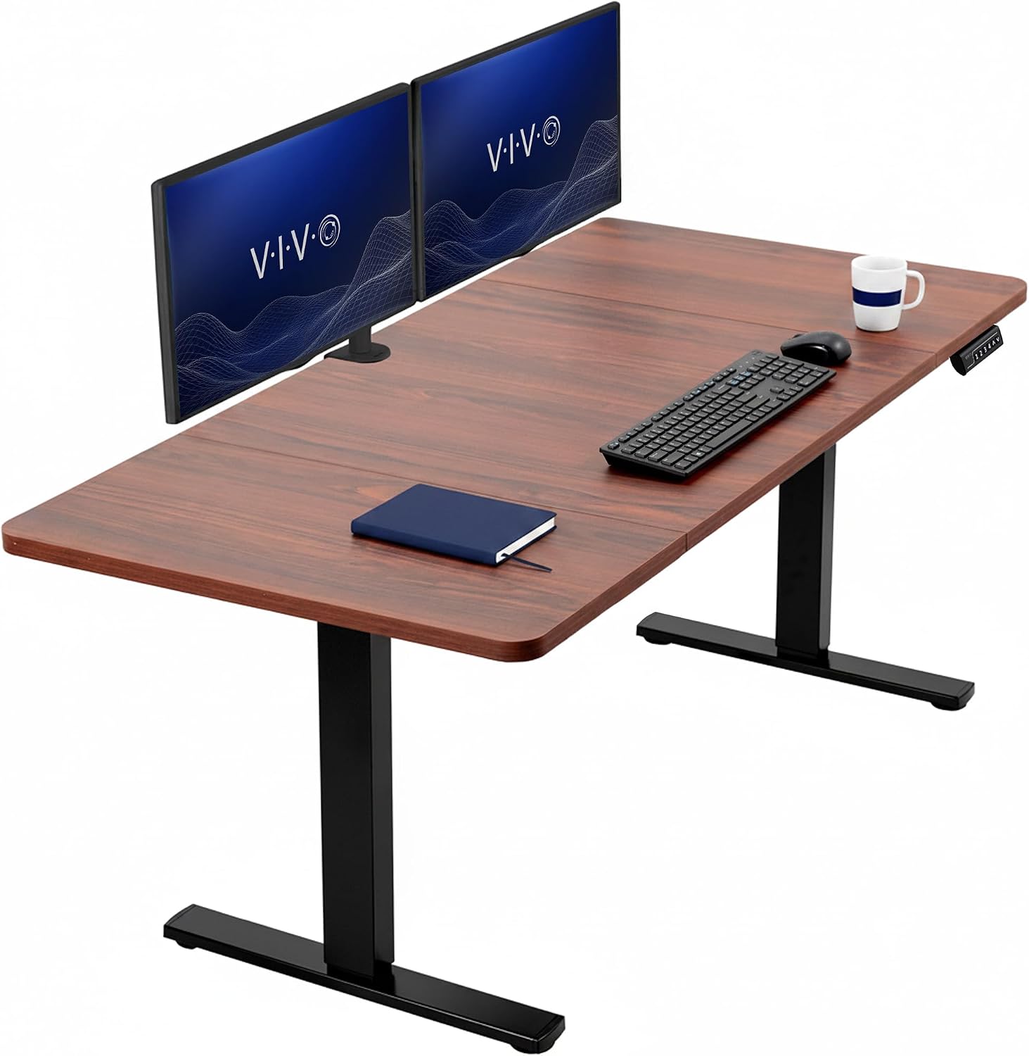 VIVO Electric 63 x 32 in Standing Desk, Memory Height Adjustment, 1B Series, Holds 220 lbs, Dark Walnut Top Black Frame, DESK-KIT-1B1D