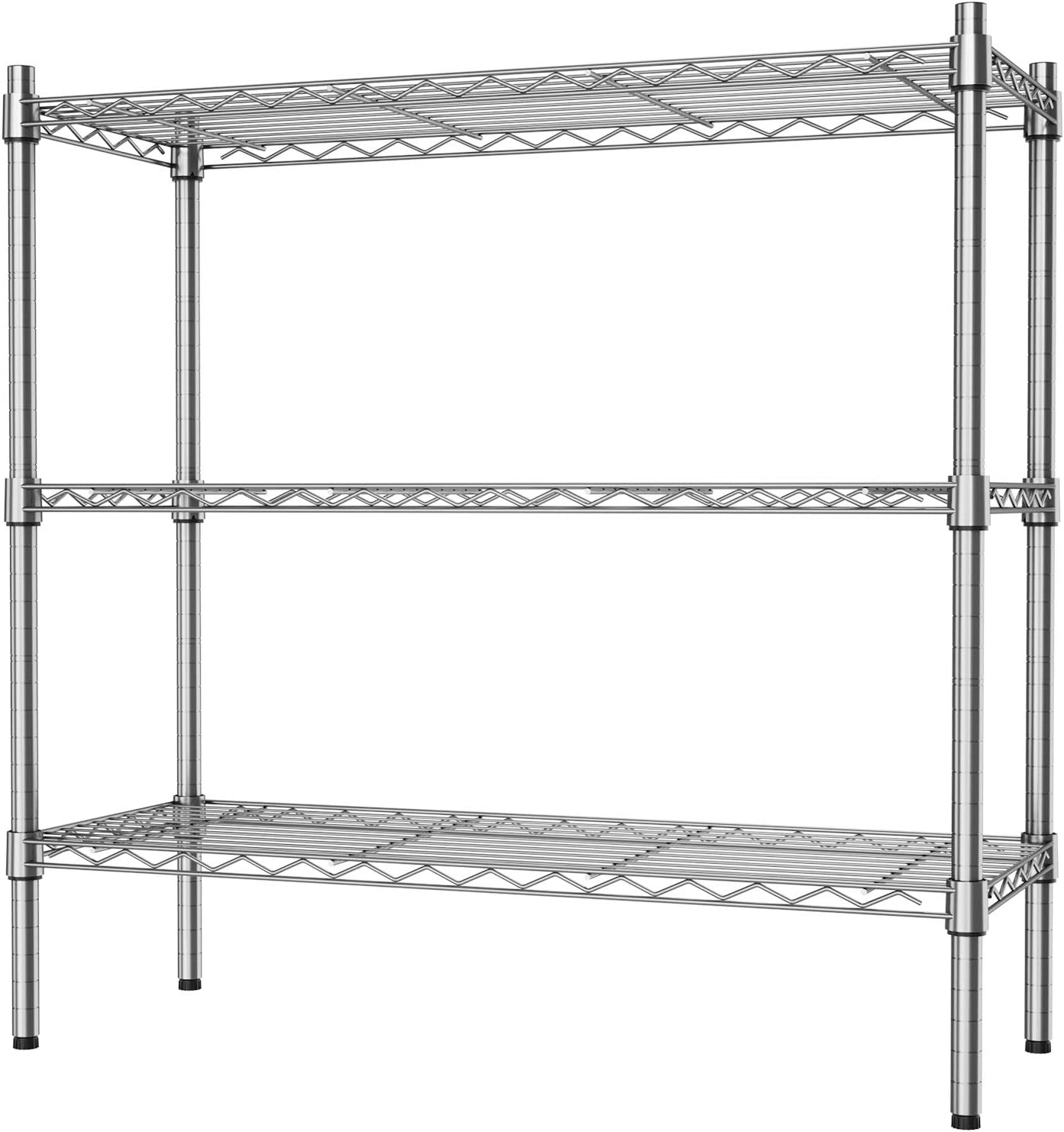 Auslar 3-Tier Heavy Duty Wire Shelving, Adjustable Storage Rack, Chrome, 14"D x 36"W x 36"H, Metal Standing Shelving Units, 750 lbs Capacity
