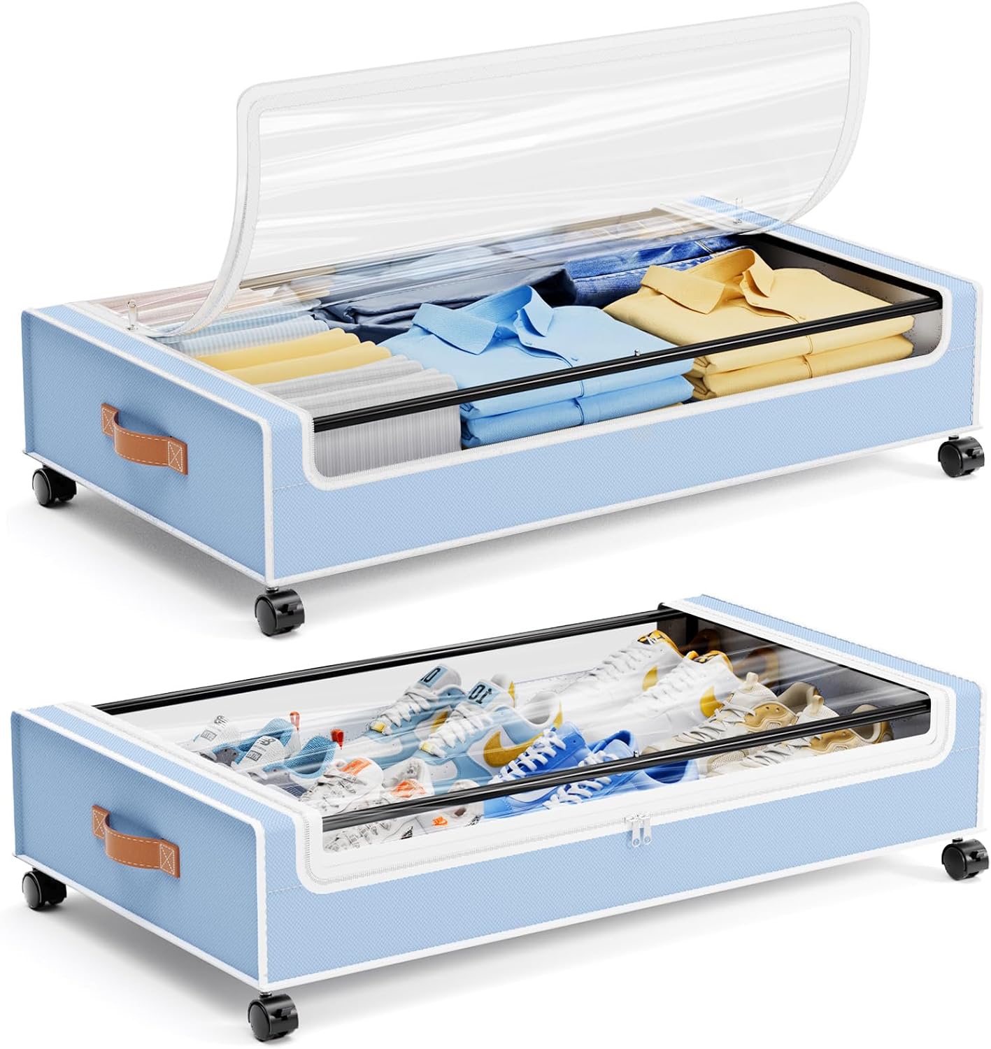 Yecaye Under Bed Storage with Wheels 2 Pack, 70L Larger Capacity Under Bed Storage Containers, Underbed Shoe Storage Organizer