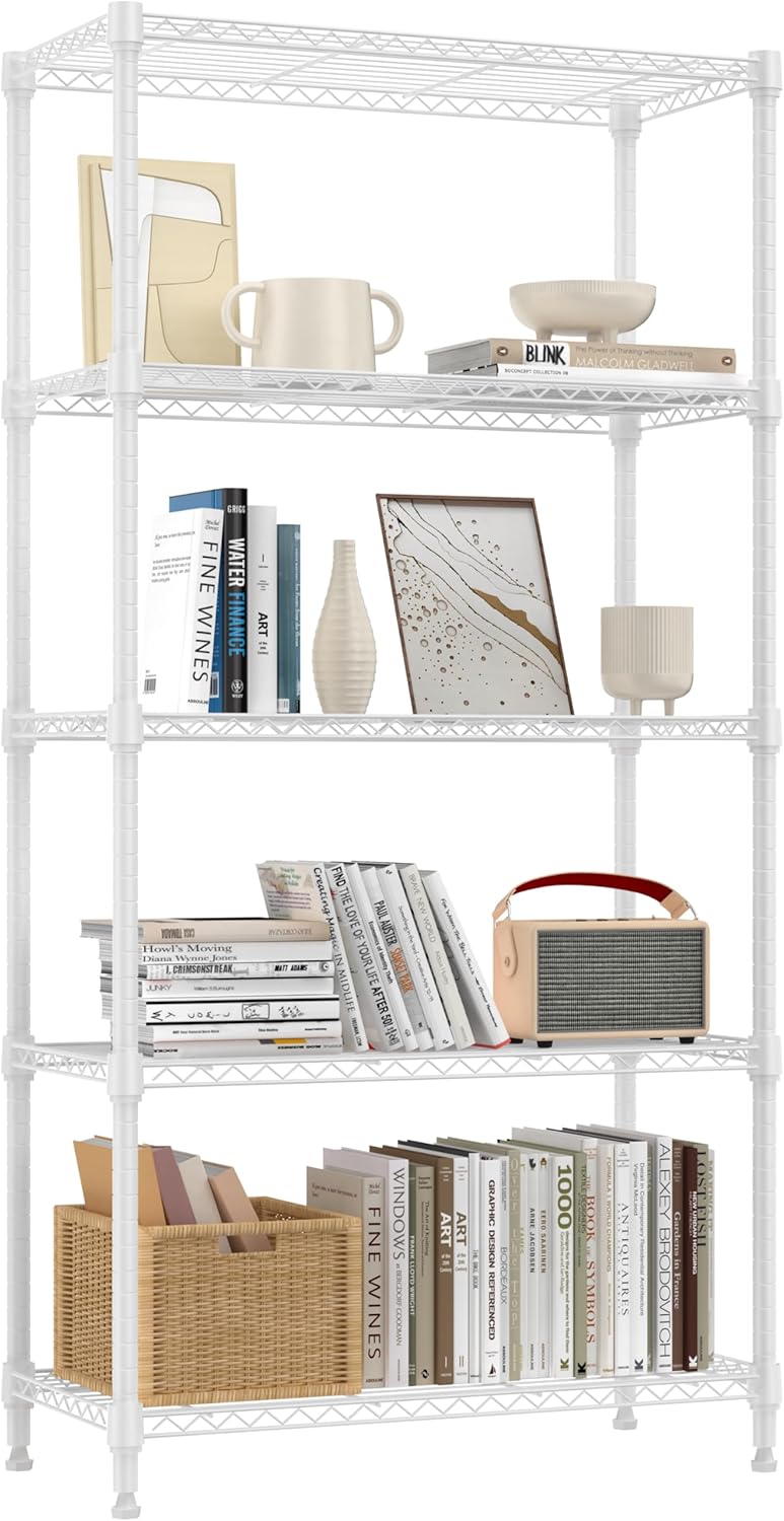 M MZG 5-Shelf Storage Shelves, Wire Shelving Heavy Duty Metal Storage Shelving Unit Adjustable Garage Shelving Rack Pantry Kitchen (Chrome, 5 Tier