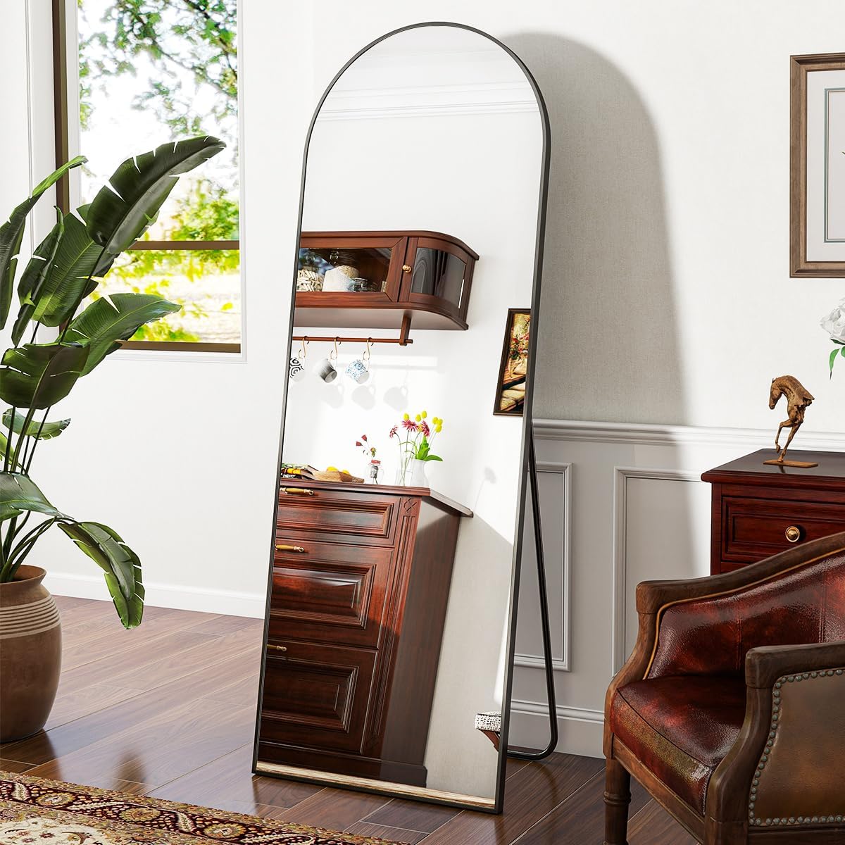 VooBang 35"x78" Gold Large Arched Floor Full Length Dressing Body Mirror, Shatterproof Tempered Glass, Modern Minimalist Chic Room Decor