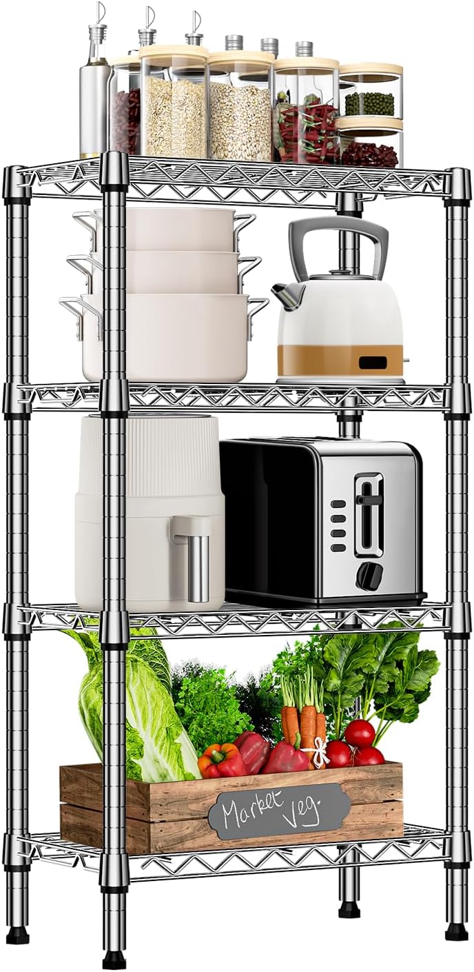 M MZG 5-Shelf Storage Shelves, Wire Shelving Heavy Duty Metal Storage Shelving Unit Adjustable Garage Shelving Rack Pantry Kitchen (Chrome, 5 Tier