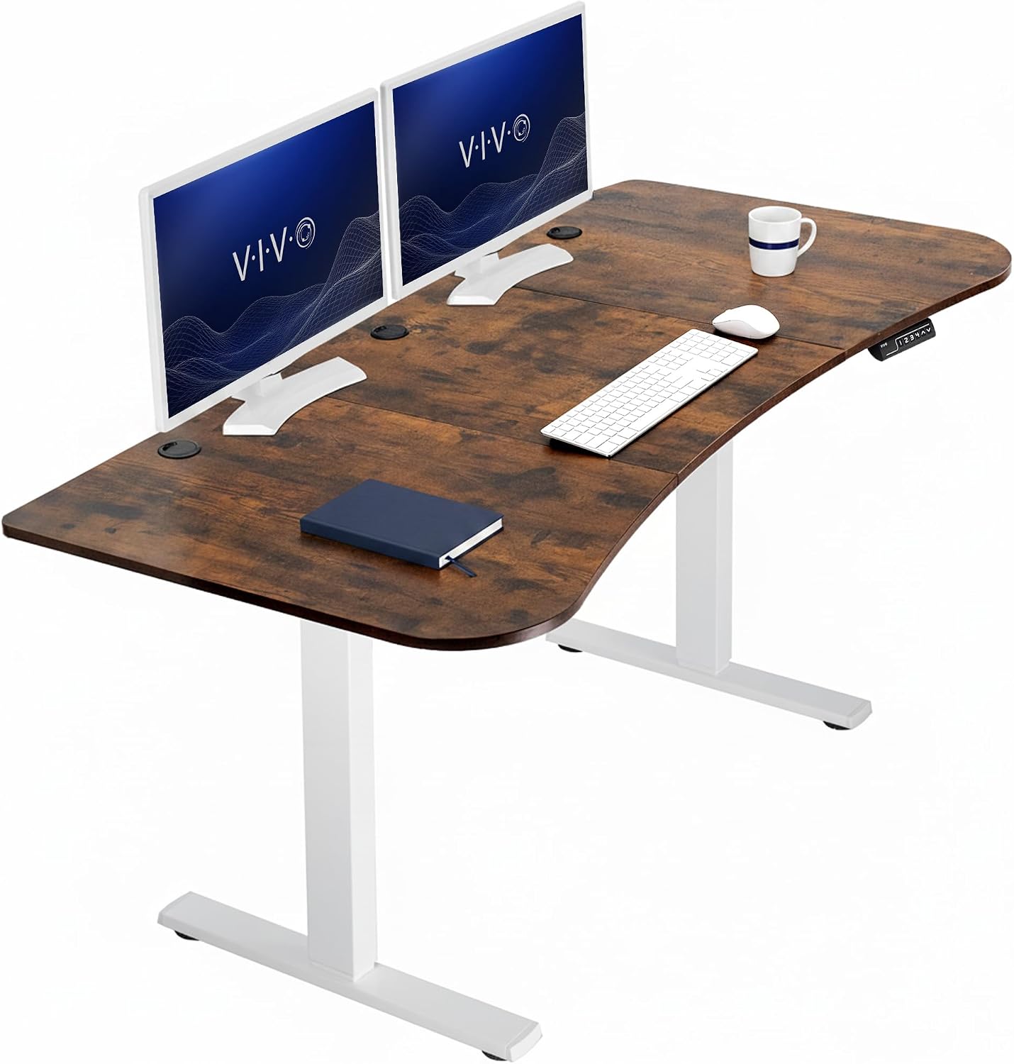 VIVO Electric 63 x 32 in Standing Desk, Memory Height Adjustment, 1B Series, Holds 220 lbs, Dark Walnut Top Black Frame, DESK-KIT-1B1D