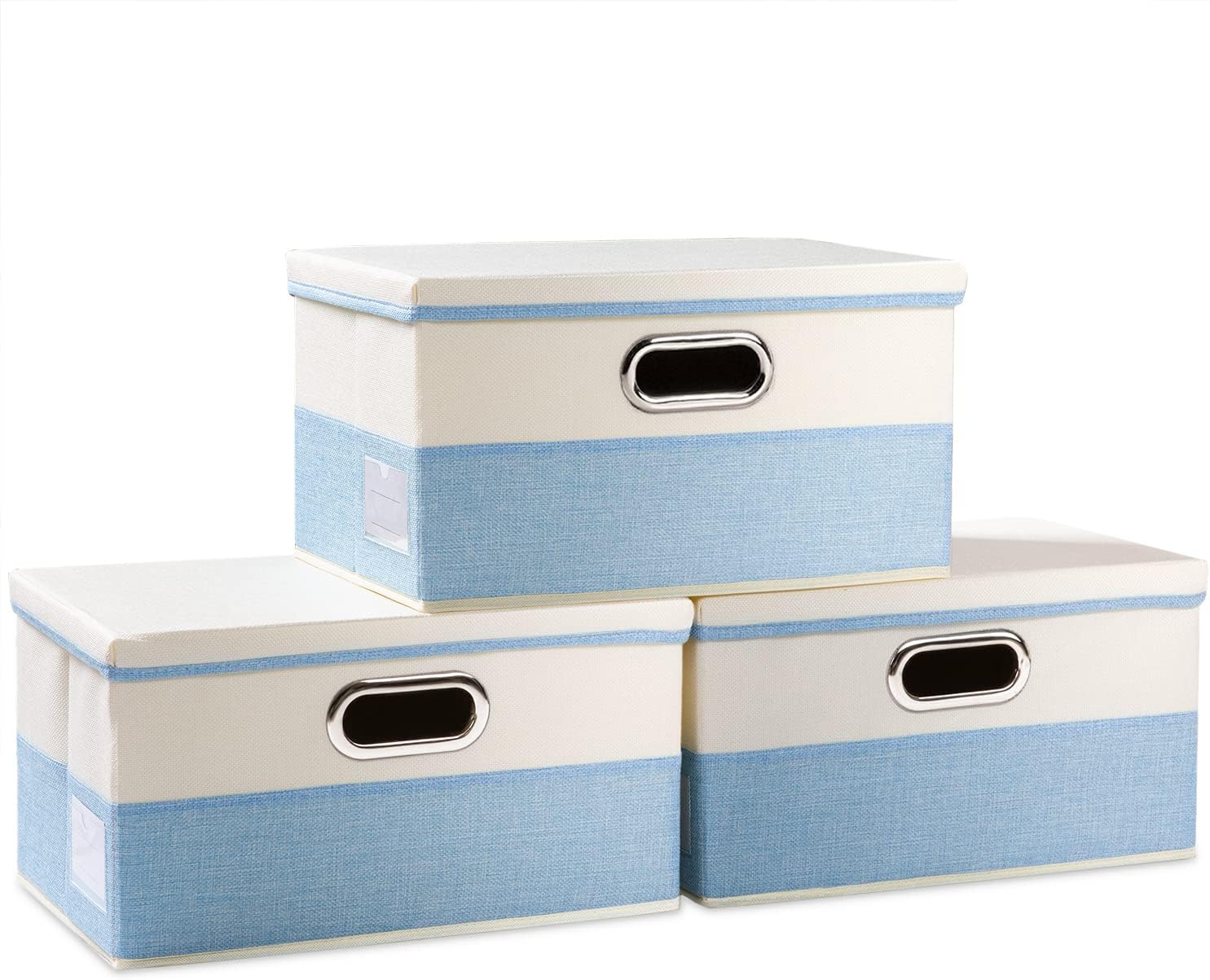 PRANDOM Large Collapsible Storage Bins with Lids 3-Pack Linen/Cotton Blend Foldable Storage Boxes Organizer Containers Baskets Cube with Cover for