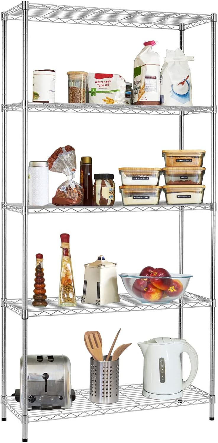 Heavy Duty 6 Tier Shelving Unit Adjustable 6000Lbs Capacity Steel Storage Rack 18" x 48 x 76 Mobile Shelves Wire Shelf Silver Rolling Utility Cart for