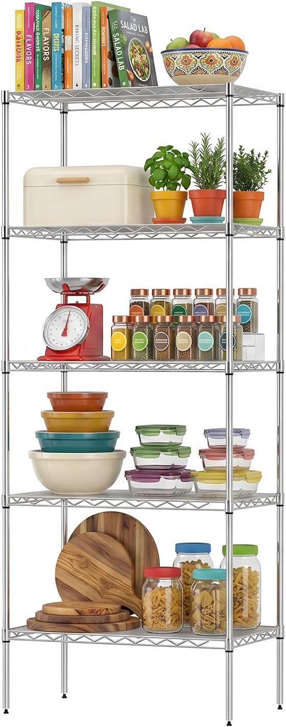 BestOffice, 4-Tier Wire Storage Shelves, 36x14x54, Chrome, with Adjustable Racks, Heavy-Duty Metal Shelf, Holds Up to 1000 lbs, No-Tool Assembly