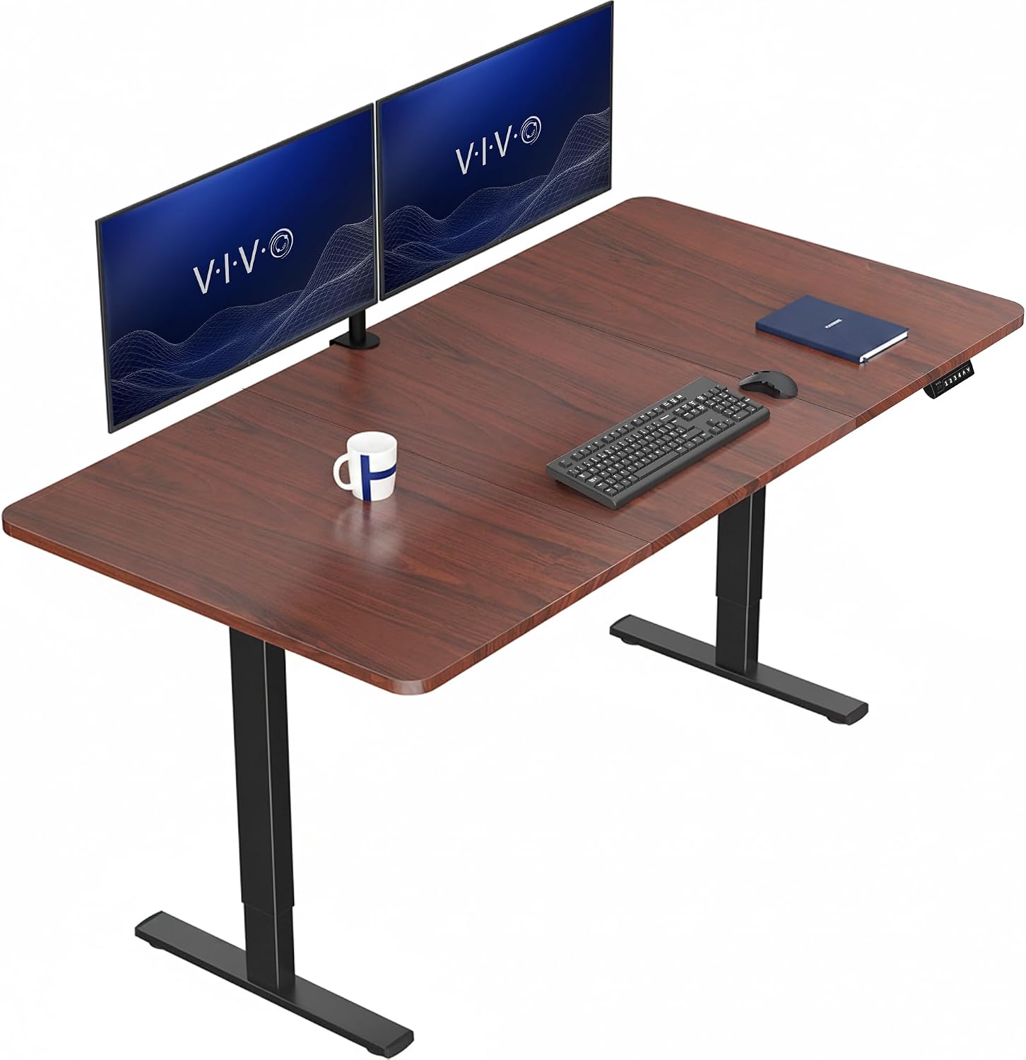 VIVO Electric 63 x 32 in Standing Desk, Memory Height Adjustment, 1B Series, Holds 220 lbs, Dark Walnut Top Black Frame, DESK-KIT-1B1D