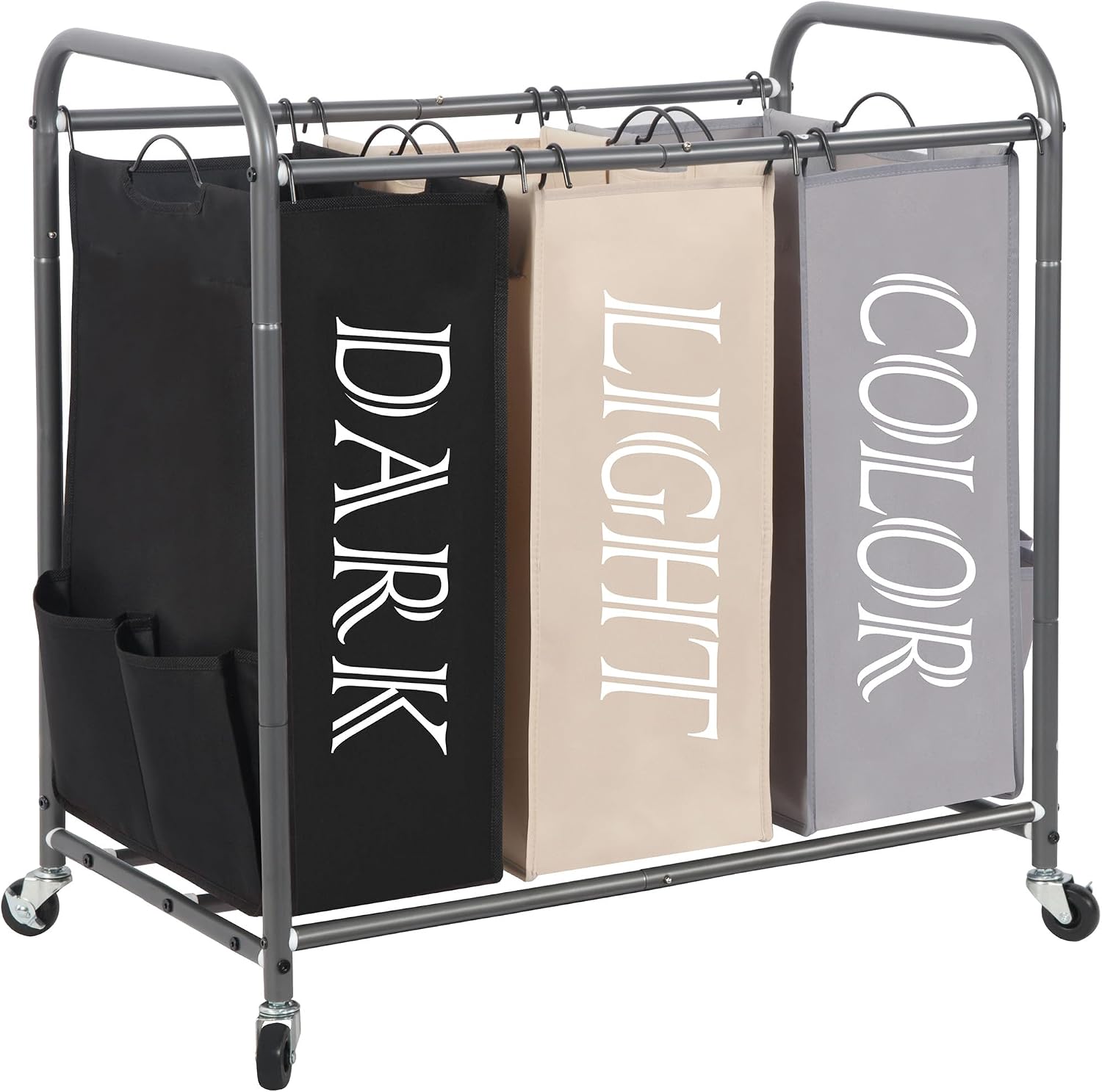 STORAGE MANIAC 3 Section Laundry Sorter, 35.6 Gal (135 L) Laundry Hamper Cart with Heavy Duty Rolling Lockable Wheels and Removable Bags