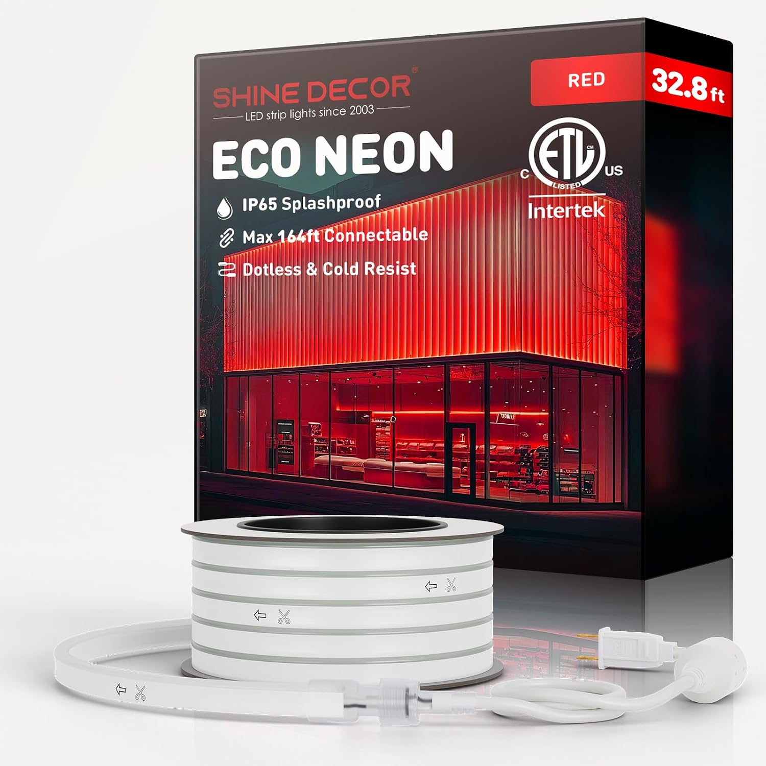Shine Decor LED Neon Rope Lights Connectable, 131.2FT Flexible AC 110V 120V Neon LED Strip Lights(Warm White) Outdoor Waterproof
