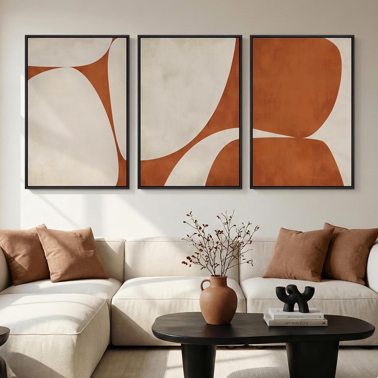 Large Framed Neutral Abstract Wall Art for Living Room, 3 Piece Modern Canvas Prints Paintings Artwork for Walls