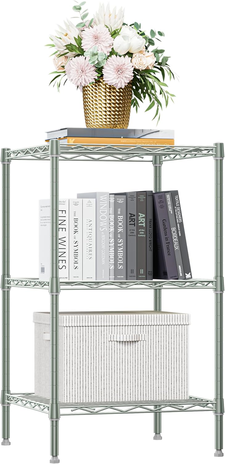 M MZG 750 lbs 3 Tier Shelf Metal Storage Shelves Wire Rack Closet Organizers with PP Board for Garage Kitchen Bathroom Laundry Chrome 11.8" D x 21.7"