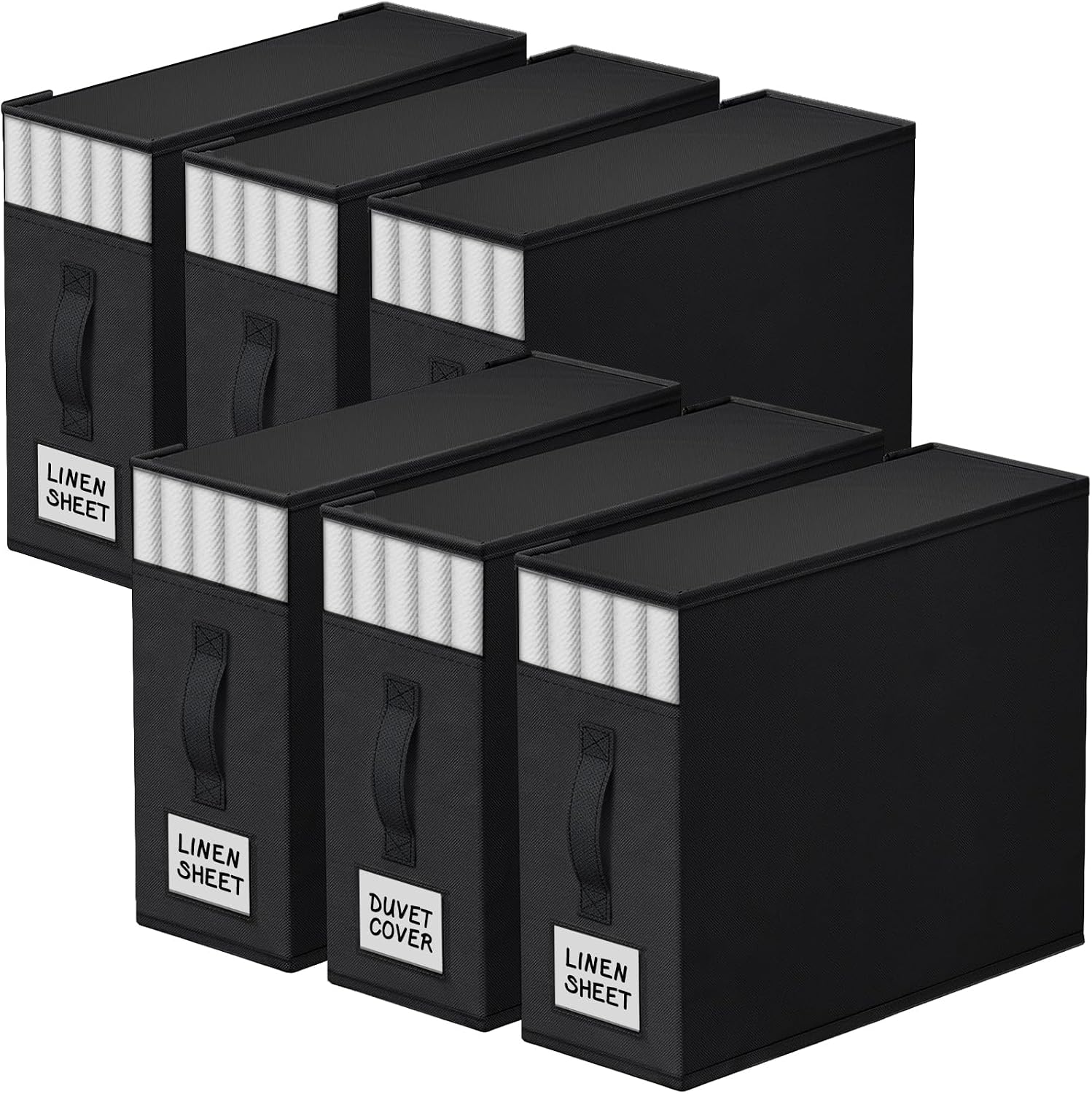 StorageTastic 6 Pack Bed Sheet Closet Organizers and Storage, Sturdy Foldable Storage Containers with Window and Label