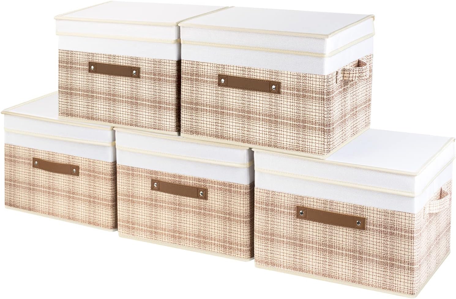 TYEERS Foldable Storage Boxes with Lids 5 Pack Fabric Storage Bins with Lids, Closet Organizers for Clothes Storage, Room Organization, Office Storage