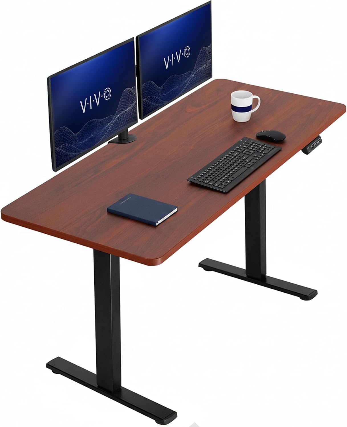 VIVO Electric 63 x 32 in Standing Desk, Memory Height Adjustment, 1B Series, Holds 220 lbs, Dark Walnut Top Black Frame, DESK-KIT-1B1D