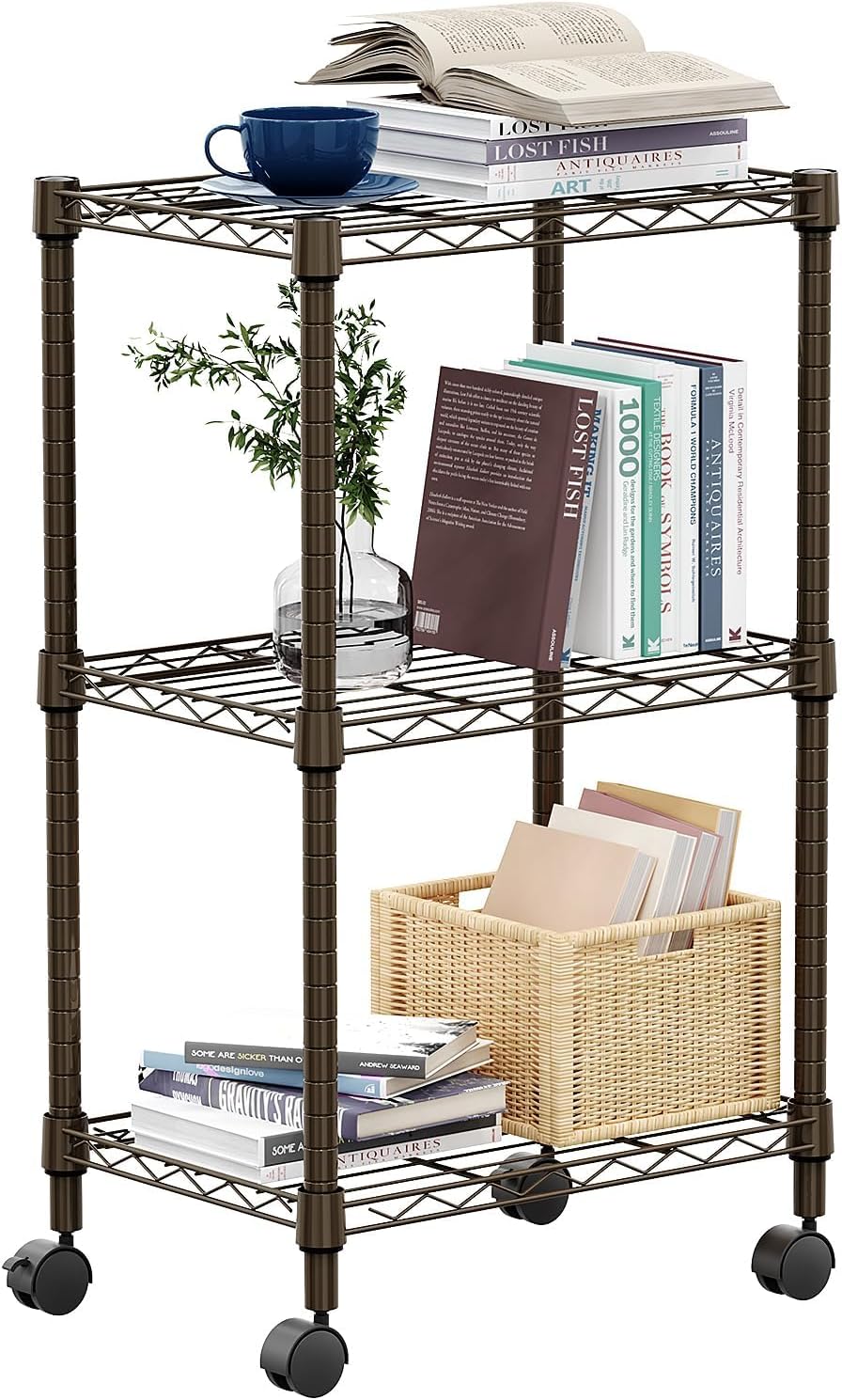 M MZG 1250 lbs 5 Tier Shelf Metal Storage Shelves Wire Rack Closet Organizers with Wheel for Garage Kitchen Bathroom Laundry Chrome 13.7" D x 23.6" W