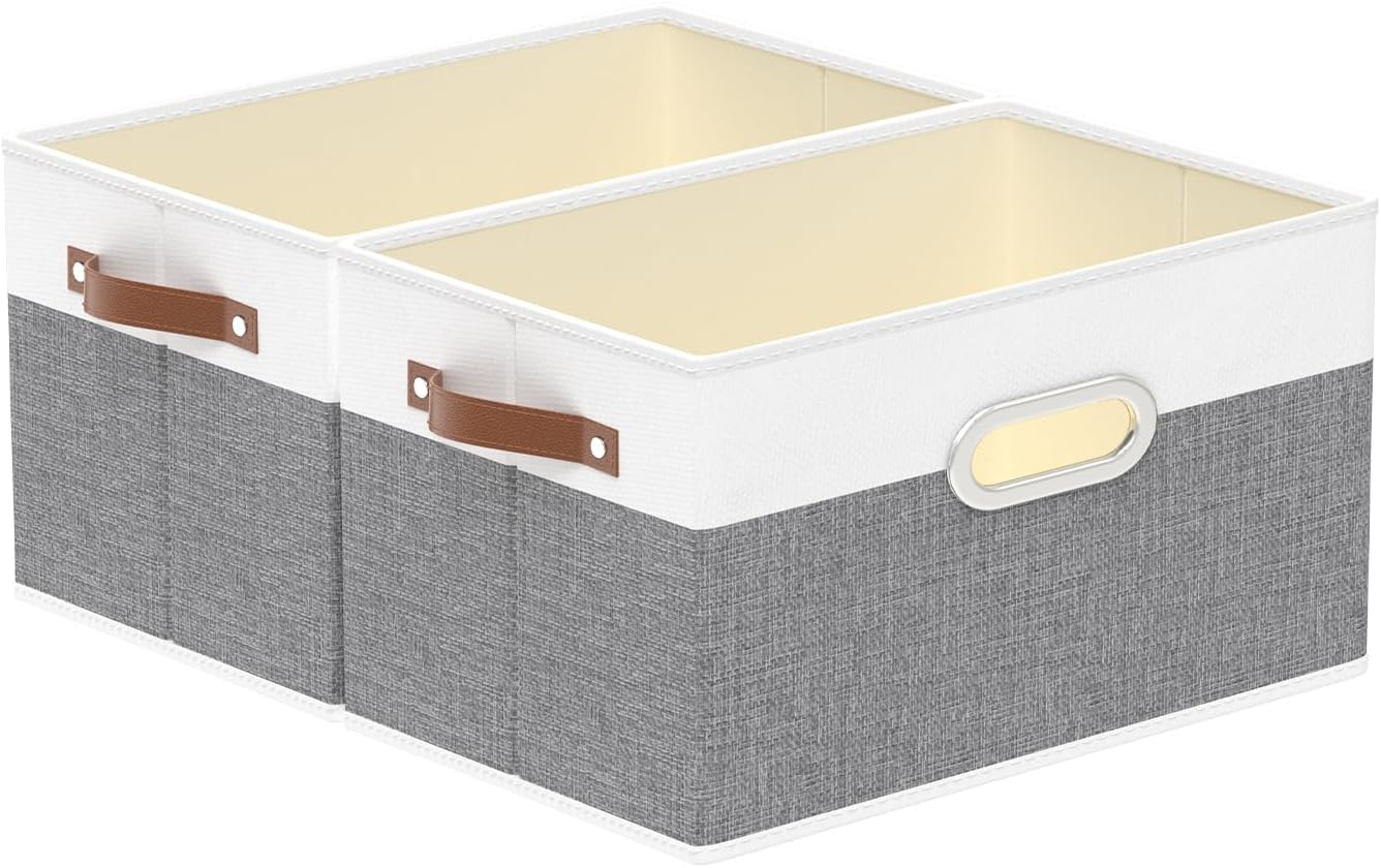 Yawinhe Foldable Storage Baskets for Shelves, 16.9x11.8x10.2in, Beige, 6-Pack, Collapsible Storage Bins for Towels