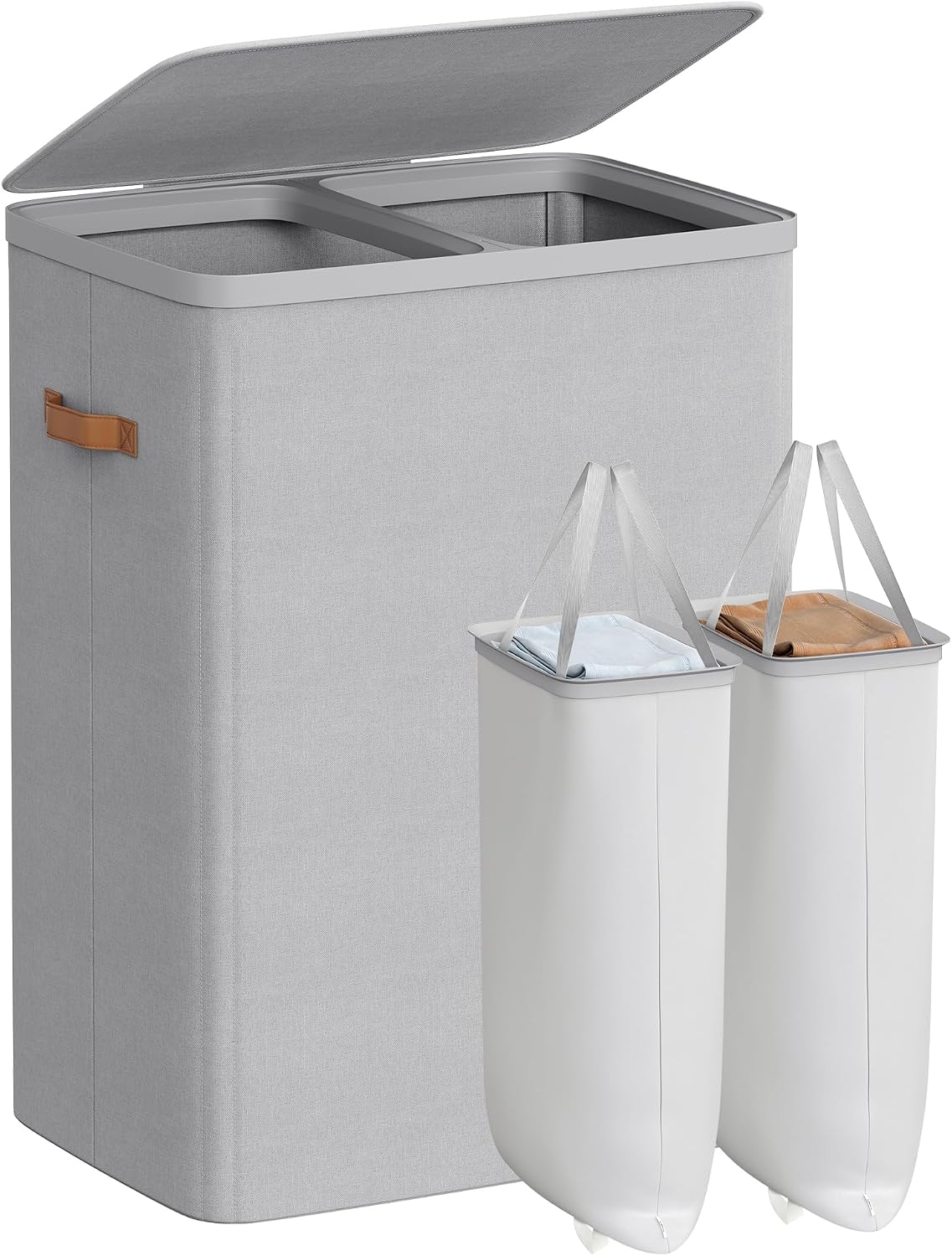 SONGMICS Laundry Basket, 44.9 Gal. Laundry Hamper, 2 Compartments, Easy Assembly, with Lid and Handles, Removable Liners, 22 x 15.7 x 29.5 Inches