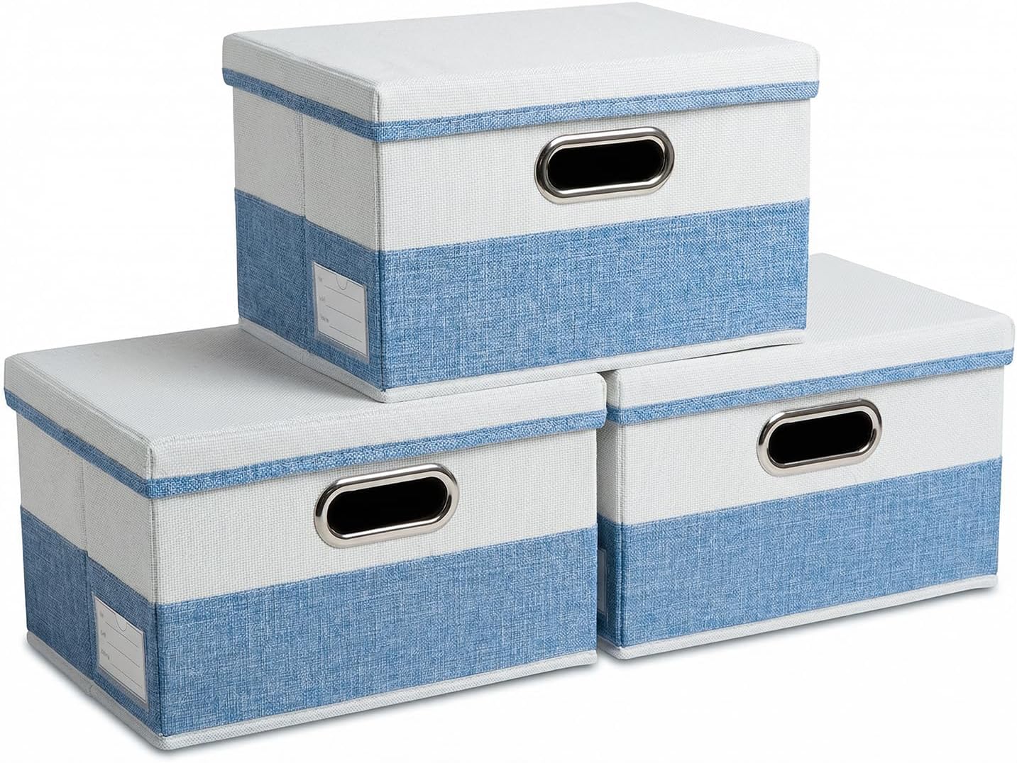 PRANDOM Large Collapsible Storage Bins with Lids 3-Pack Linen/Cotton Blend Foldable Storage Boxes Organizer Containers Baskets Cube with Cover for