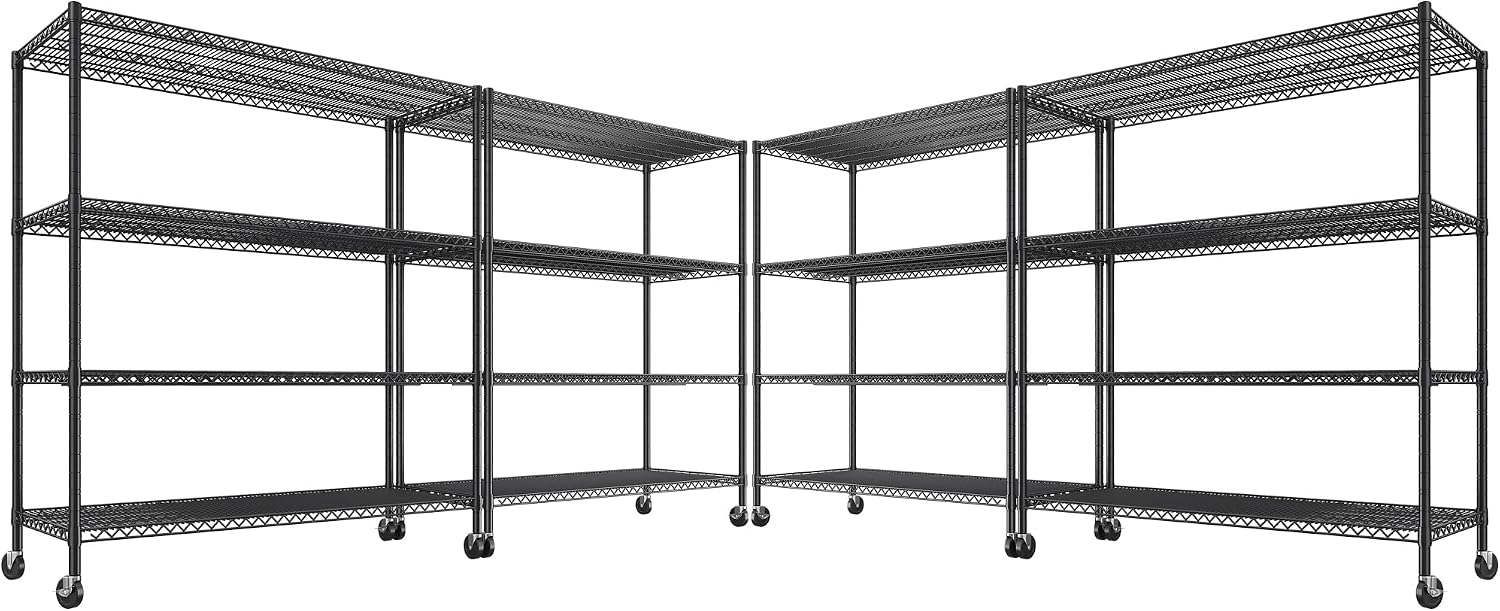 REIBII 2480LBS Capacity Heavy Duty Storage Shelves with Wheels, 1-Inch (25.4mm) Steel Tube, Adjustable Wire Shelving for Garage, Warehouse