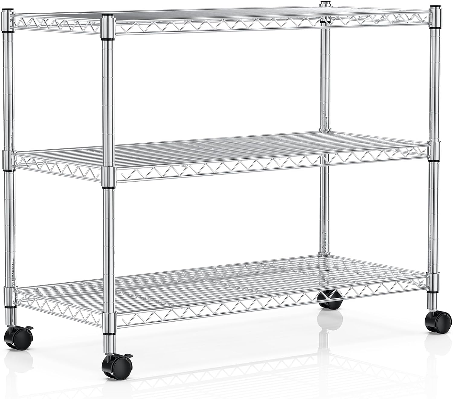 YSSOA Heavy Duty 3-Tier Storage Shelves 750Lb Capacity, 24.02" D x 13.78" W x 21.97" H Shelving Unit for Pantry, Garage, Laundry and Kitchen, Chrome