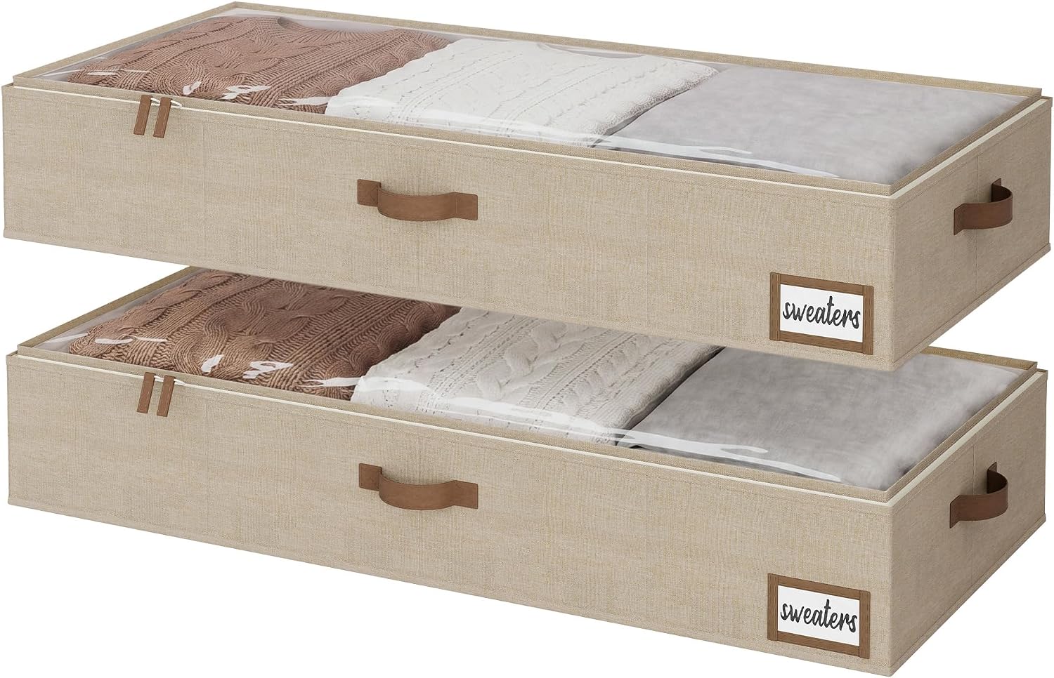 StorageWorks Large Under Bed Storage Containers with Handles and Label Holder, 2 Pack Ultra-thick Fabric Underbed Bins, Closet Organizer for Clothes