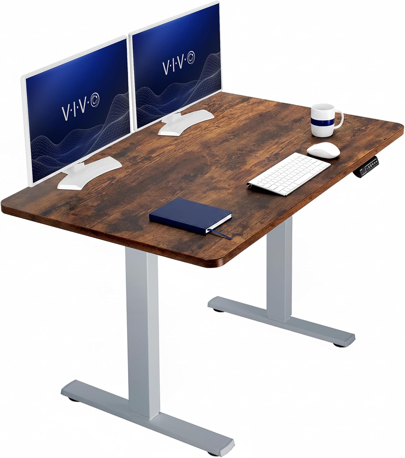 VIVO Electric 63 x 32 in Standing Desk, Memory Height Adjustment, 1B Series, Holds 220 lbs, Dark Walnut Top Black Frame, DESK-KIT-1B1D