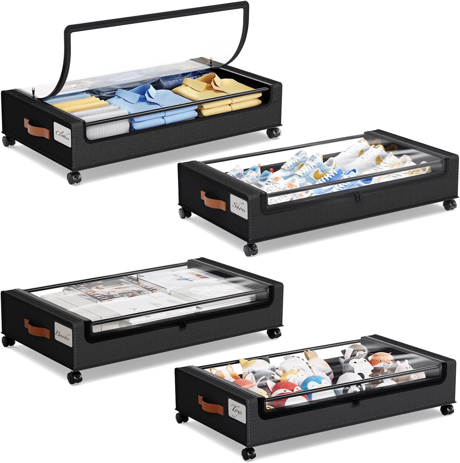 Yecaye Under Bed Storage with Wheels, 2Pack Under Bed Storage Containers, Underbed Shoe Storage Organizer, Rolling Under Bed Metal Drawers for Clothes