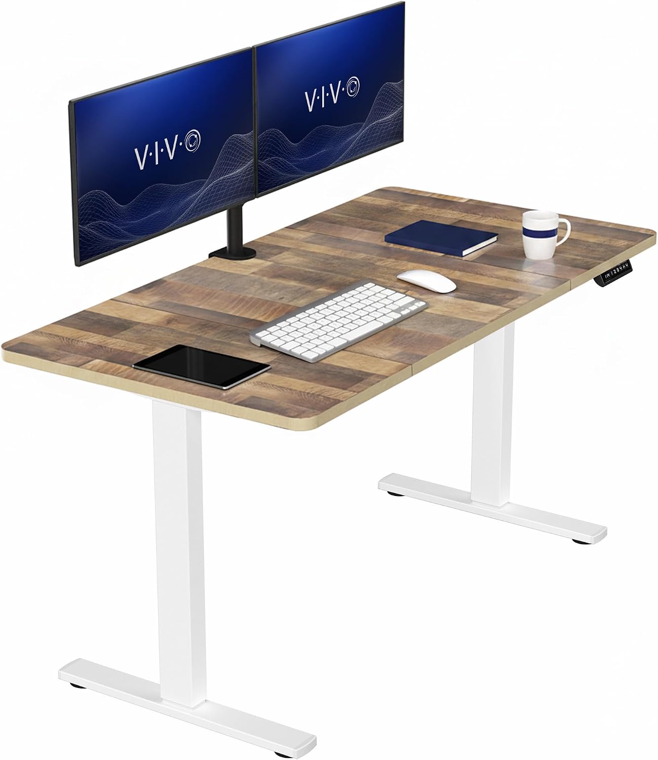 VIVO Electric 63 x 32 in Standing Desk, Memory Height Adjustment, 1B Series, Holds 220 lbs, Dark Walnut Top Black Frame, DESK-KIT-1B1D