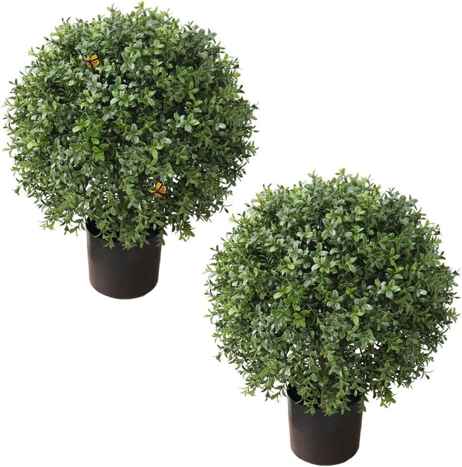 ALL SEASON GREEN 2'T 18''W Boxwood Ball Artificial Topiary Trees Potted Faux Outdoor Plants for Home Porch Decor Set of 2