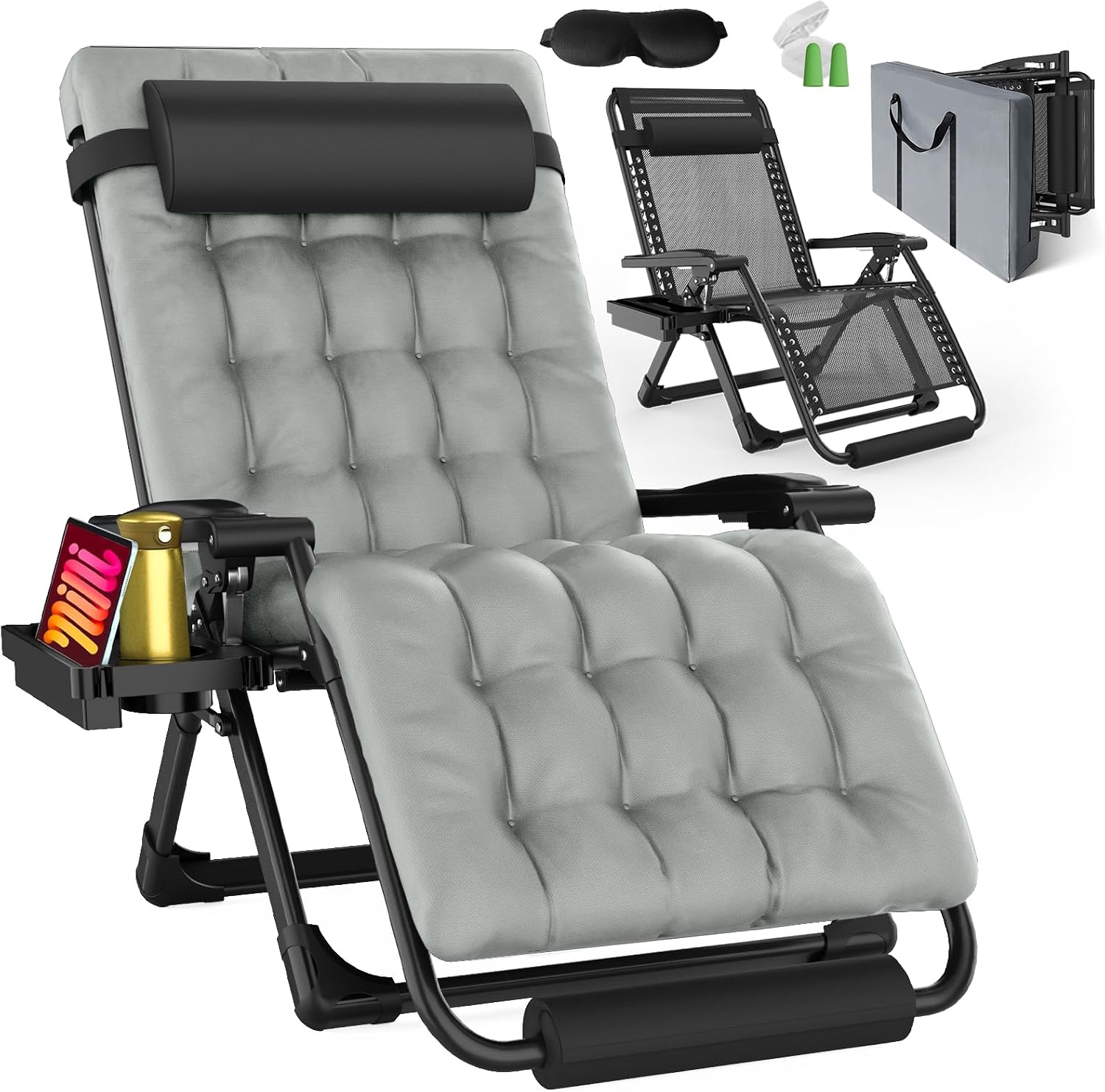 YOMIFUN Oversized Zero Gravity Chair with Storage Bag, 33" XXL Lounge Chair with Thickened Cushion and Headrest