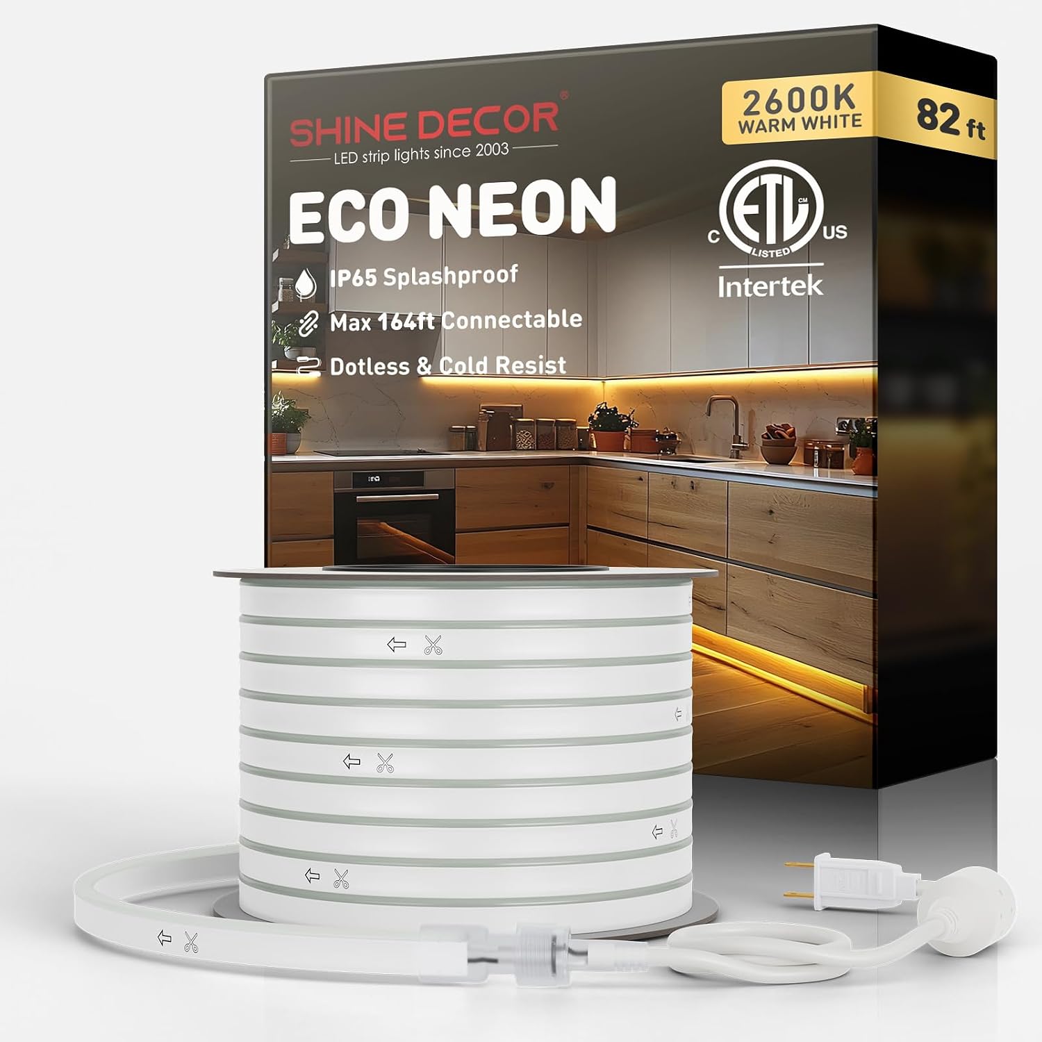Shine Decor LED Neon Rope Lights Connectable, 131.2FT Flexible AC 110V 120V Neon LED Strip Lights(Warm White) Outdoor Waterproof