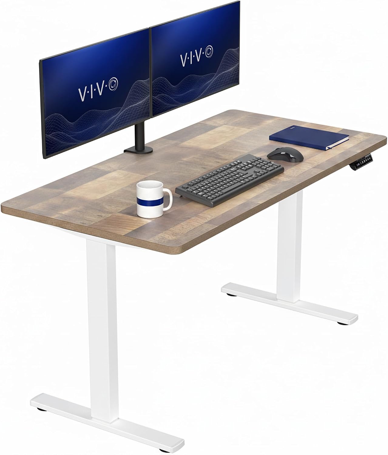 VIVO Electric 63 x 32 in Standing Desk, Memory Height Adjustment, 1B Series, Holds 220 lbs, Dark Walnut Top Black Frame, DESK-KIT-1B1D