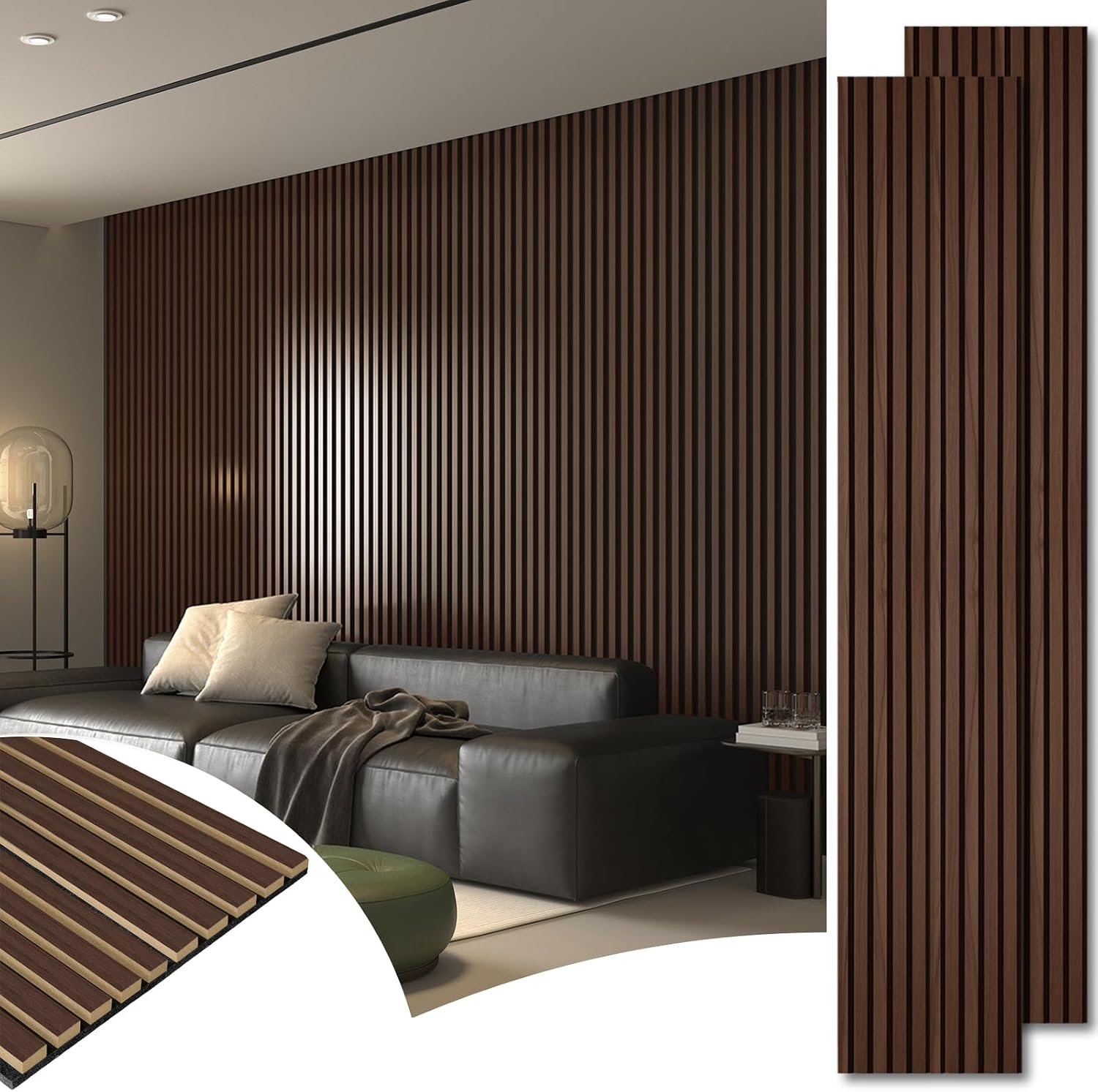 Art3d 6-Piece Wood Slat Acoustic Panels for Stylish Decor and Noise Reduction, 3D Textured Panel for Ceiling and Wall, Walnut