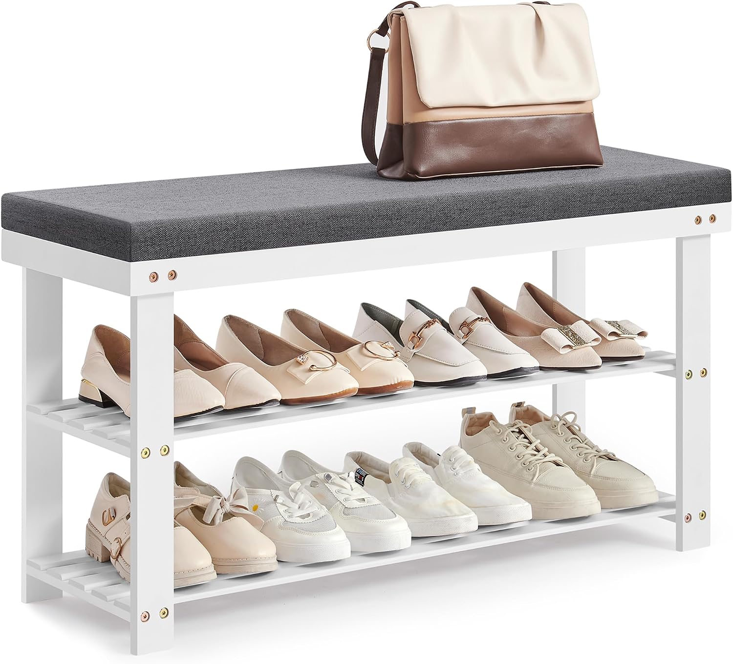 SONGMICS Bamboo Shoe Bench, 3-Tier Shoe Rack Organizer for Entryway, Living Room, Bench Seat Holds Up to 300 lb, 11.9 x 28.3 x 19.2 Inches