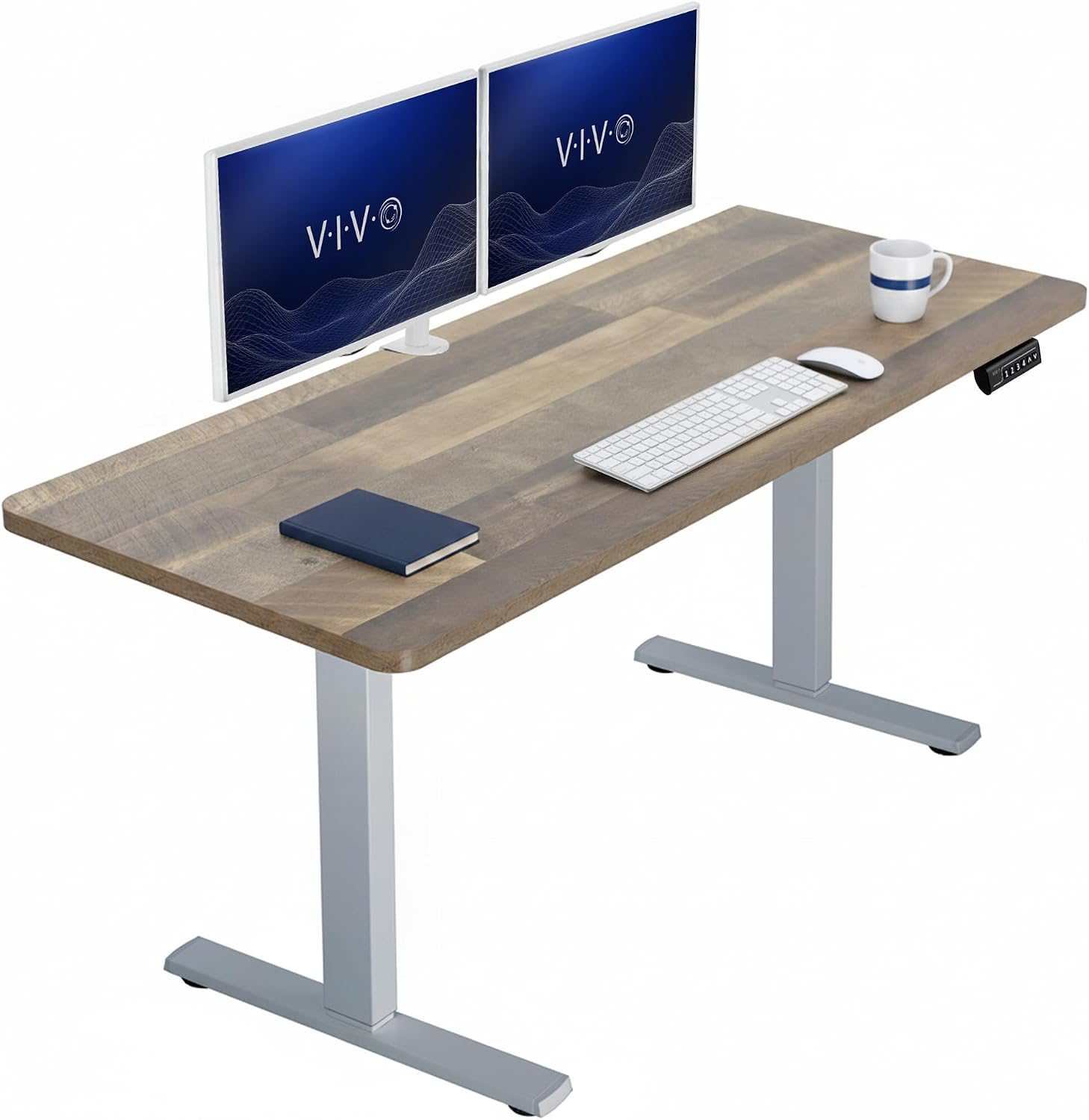 VIVO Electric 63 x 32 in Standing Desk, Memory Height Adjustment, 1B Series, Holds 220 lbs, Dark Walnut Top Black Frame, DESK-KIT-1B1D
