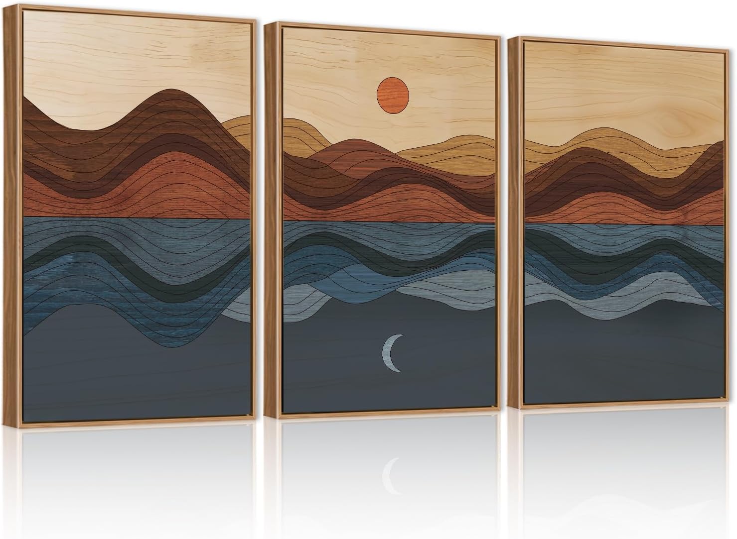 Beach Sunrise Framed Canvas Wall Art Set, Ocean Waves Wall Decor, Coastal Artwork Spiritual Painting